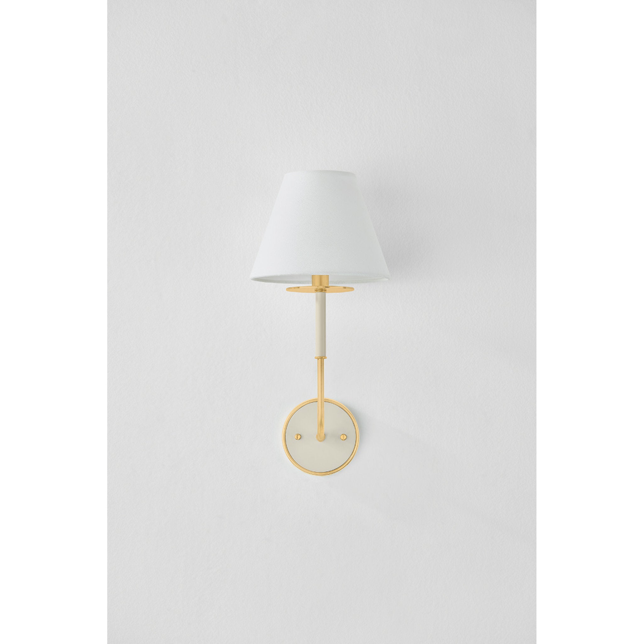 Wedgewood 1-Light Wall Sconce in Aged Brass by Mark D. Sikes 8W x 17H (Off-White)