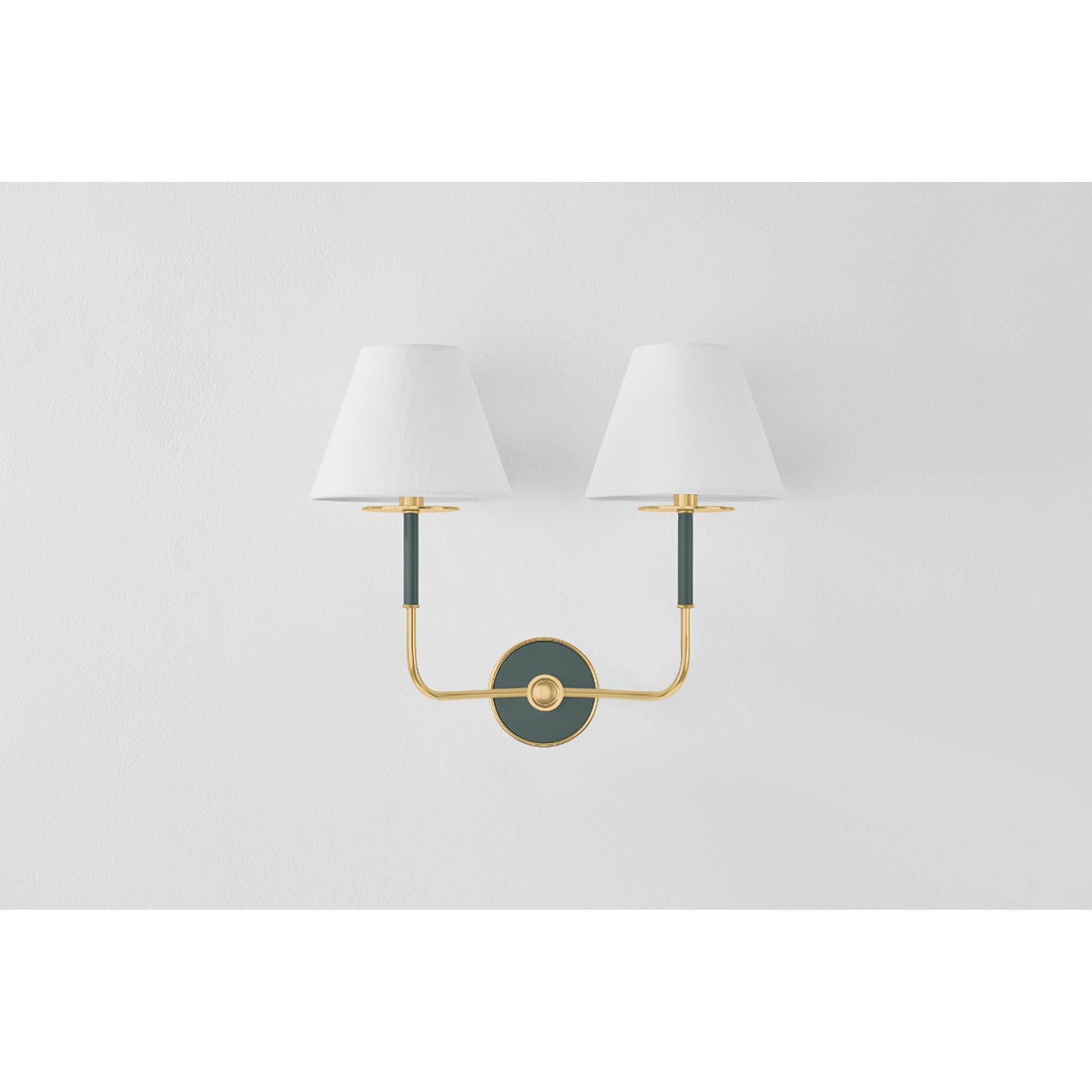 Wedgewood 2-Light Wall Sconce in Aged Brass by Mark D. Sikes 19W x 16H (Soft Studio Green)