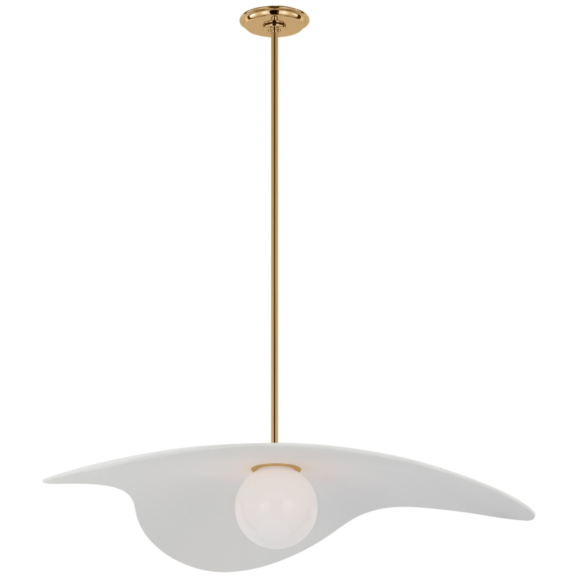 Windsor Smith Mahalo 35" Tri Pendant in Hand-Rubbed Antique Brass and White Glass with Matte White Shade Ceiling Light W31.75"