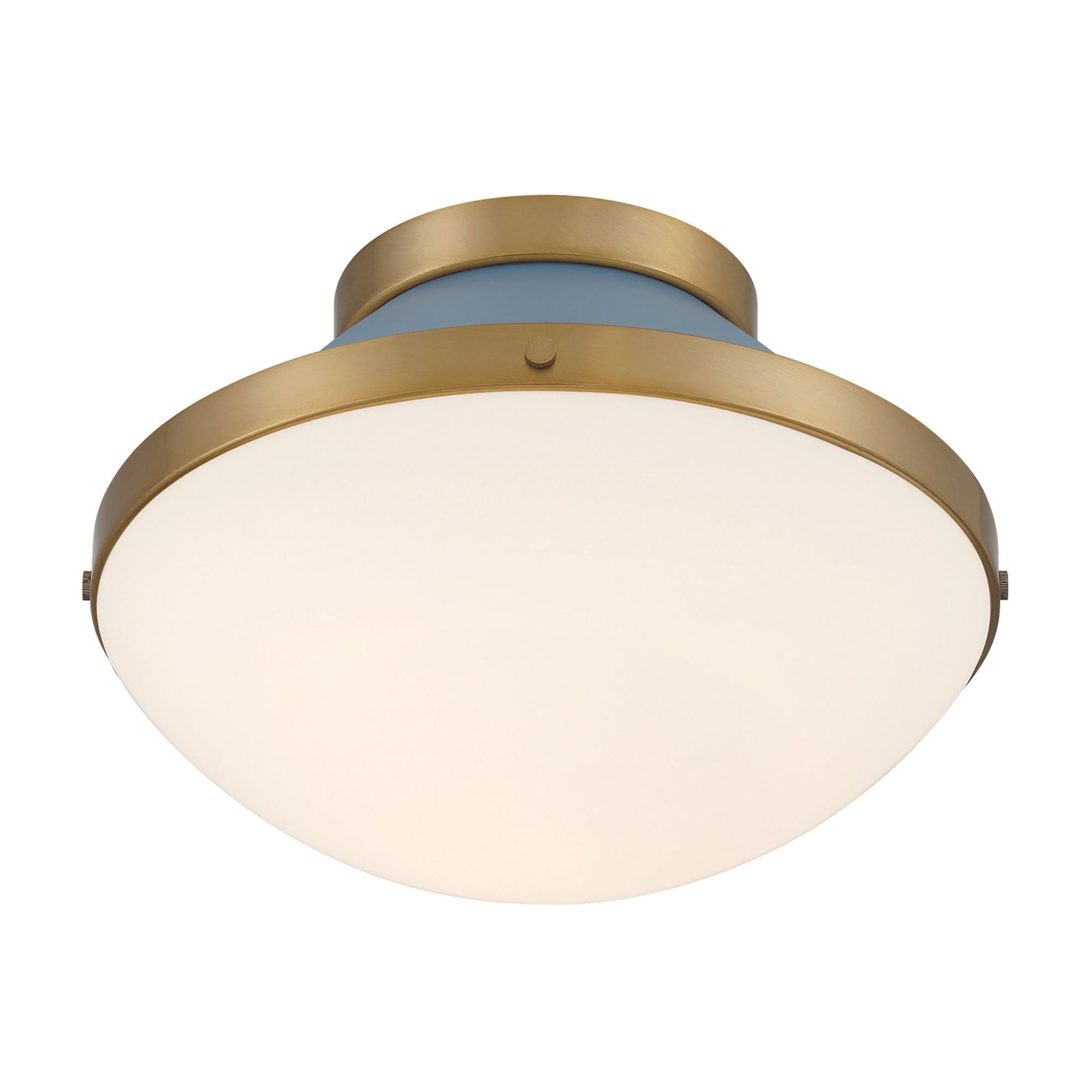 Xander 1 Light Vibrant Gold + Blue Flush Mount Etched Opal Shade 12.25"W x 8.25"H x 12.25"D