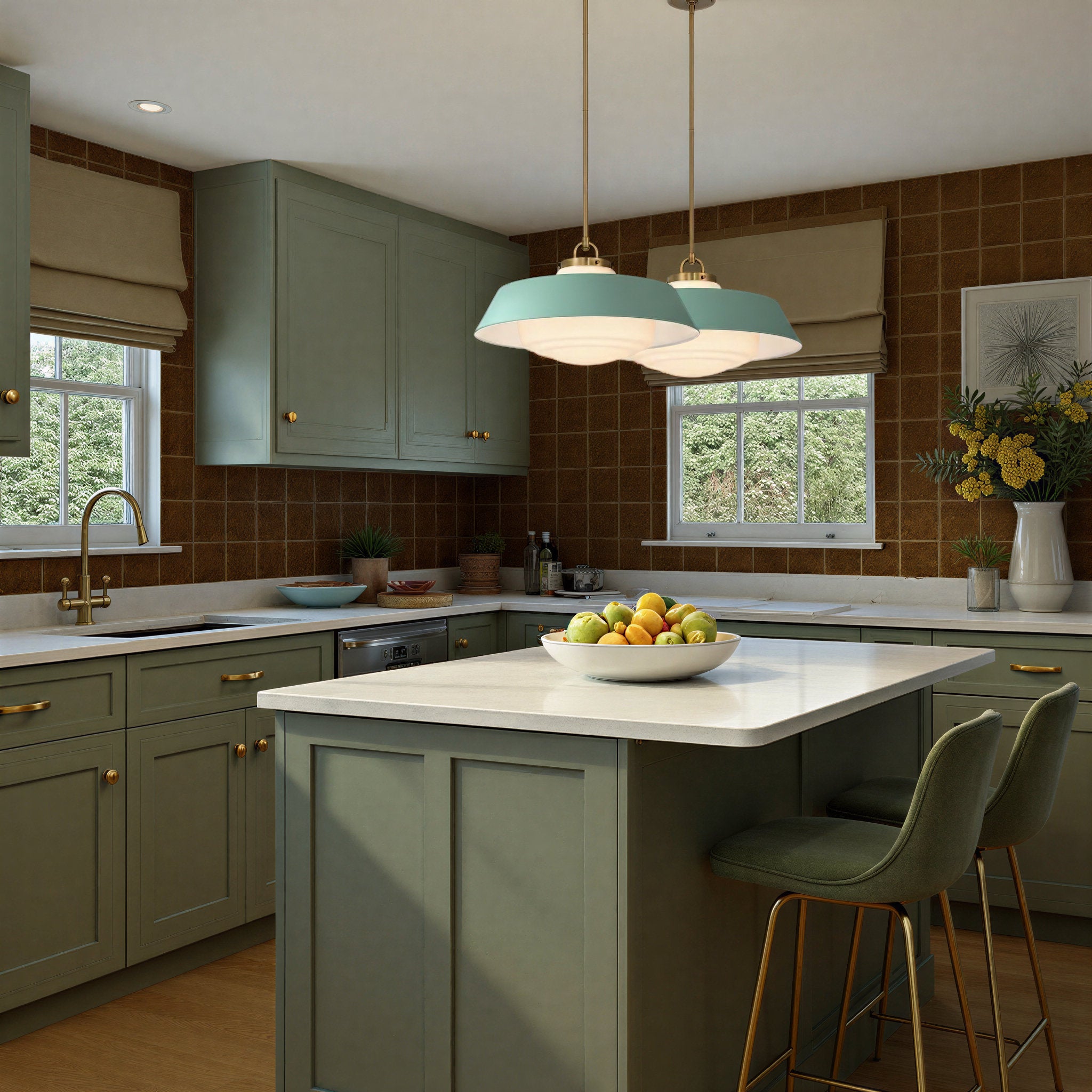 Xander 20'' Vibrant Gold + Green Pendant Green 20"W x 11.5"H x 20"D