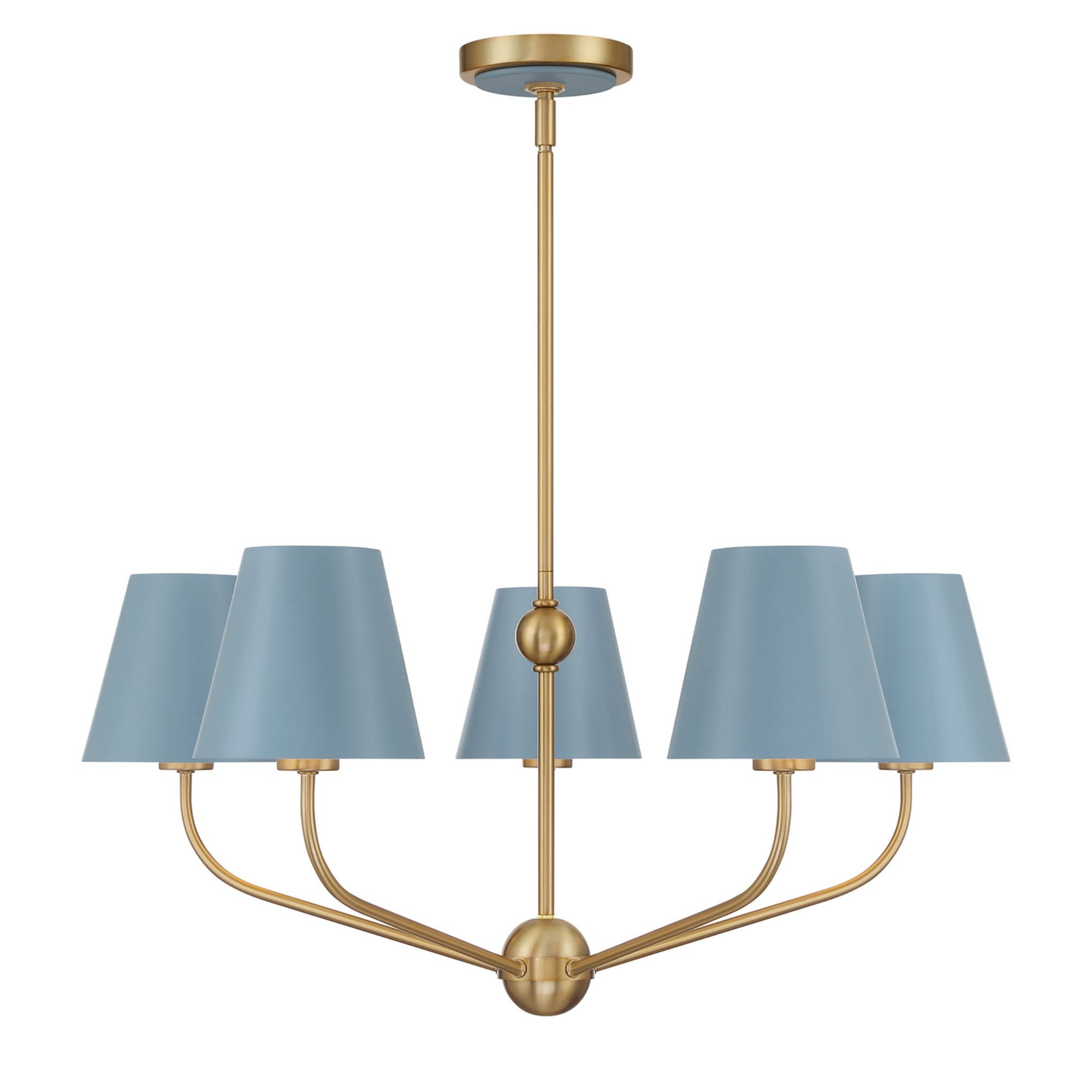 Xavier 5 Light Vibrant Gold + Blue Chandelier Steel Shade 28"W x 12.5"H x 28"D