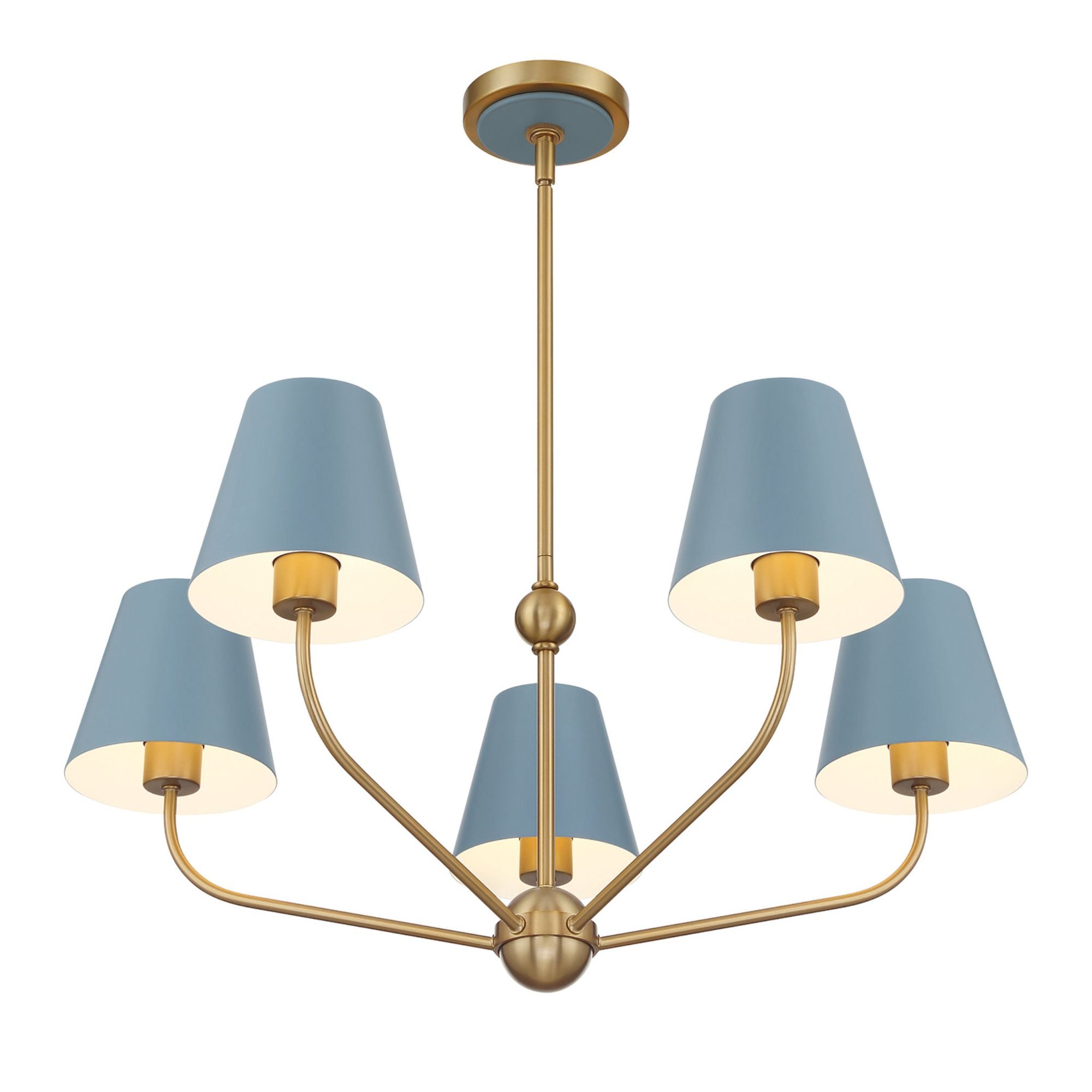 Xavier 5 Light Vibrant Gold + Blue Chandelier Steel Shade 28"W x 12.5"H x 28"D