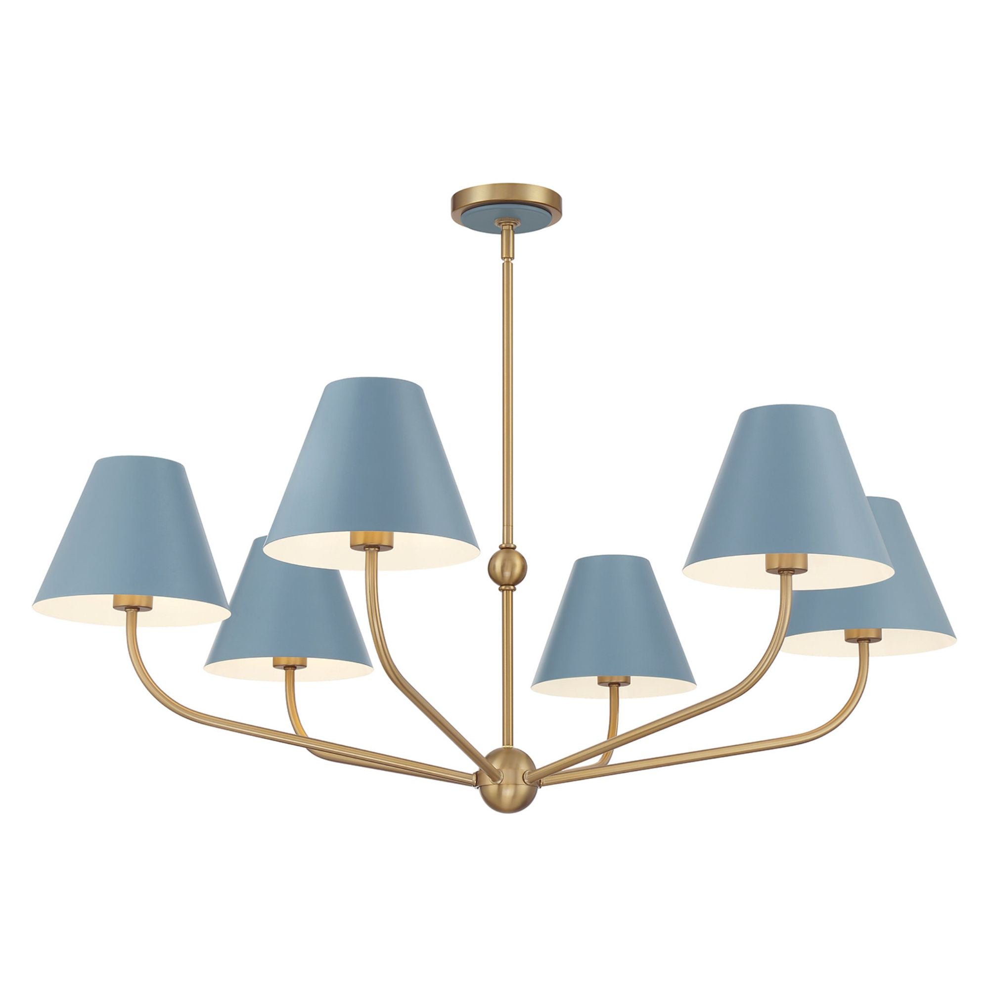 Xavier 6 Light Vibrant Gold + Blue Chandelier Steel Shade 40"W x 14.25"H x 40"D