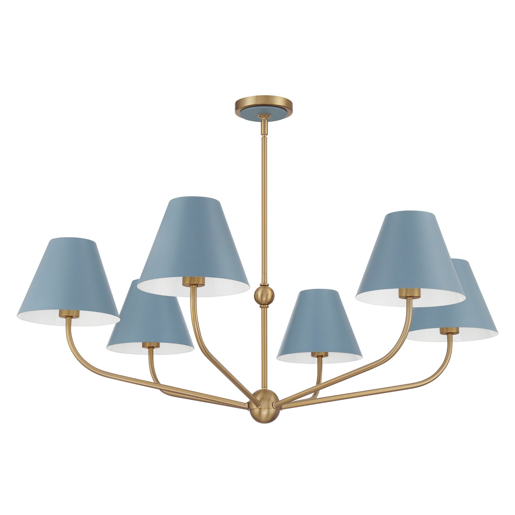 Xavier 6 Light Vibrant Gold + Blue Chandelier Steel Shade 40"W x 14.25"H x 40"D