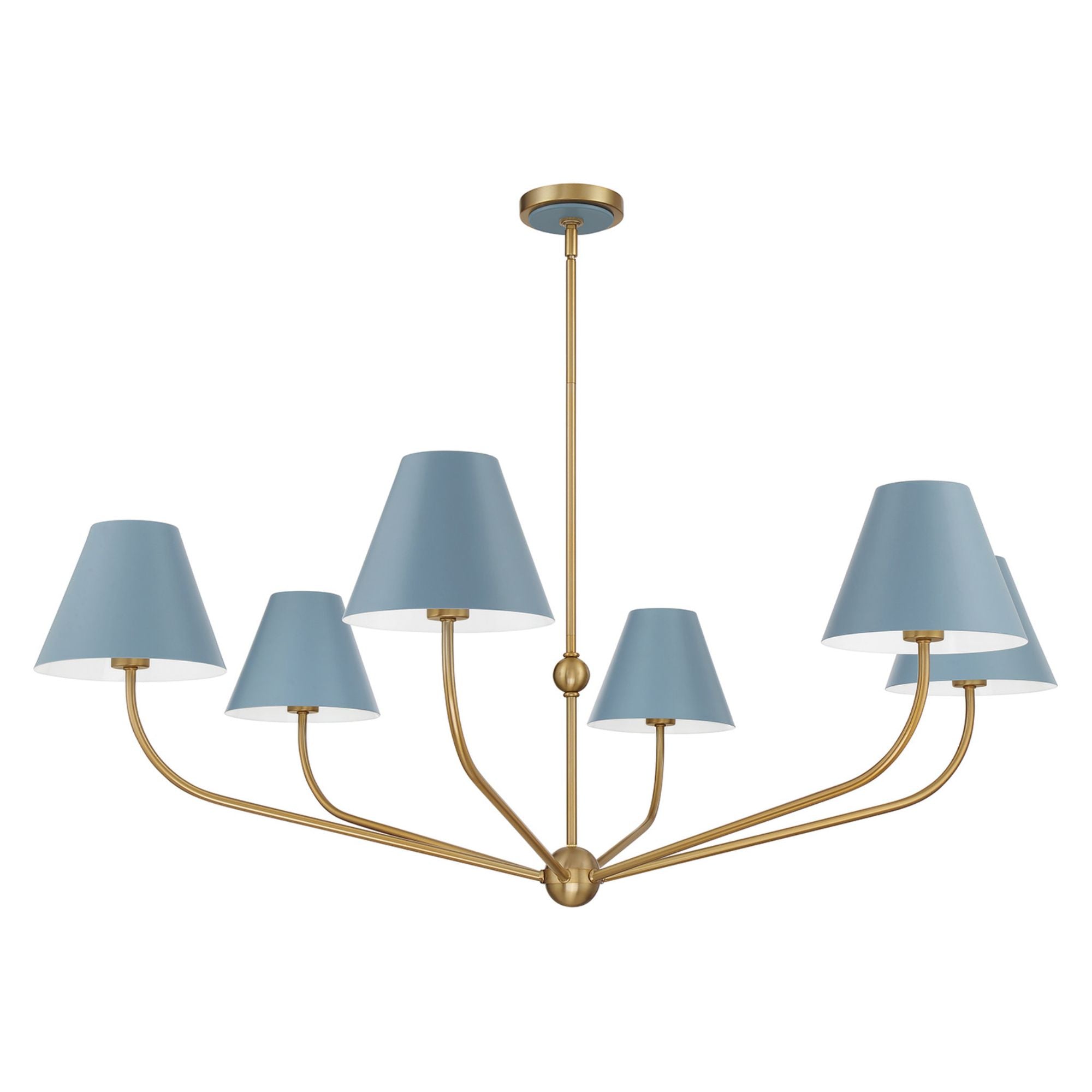 Xavier 6 Light Vibrant Gold + Blue Chandelier Steel Shade 48"W x 16.5"H x 48"D