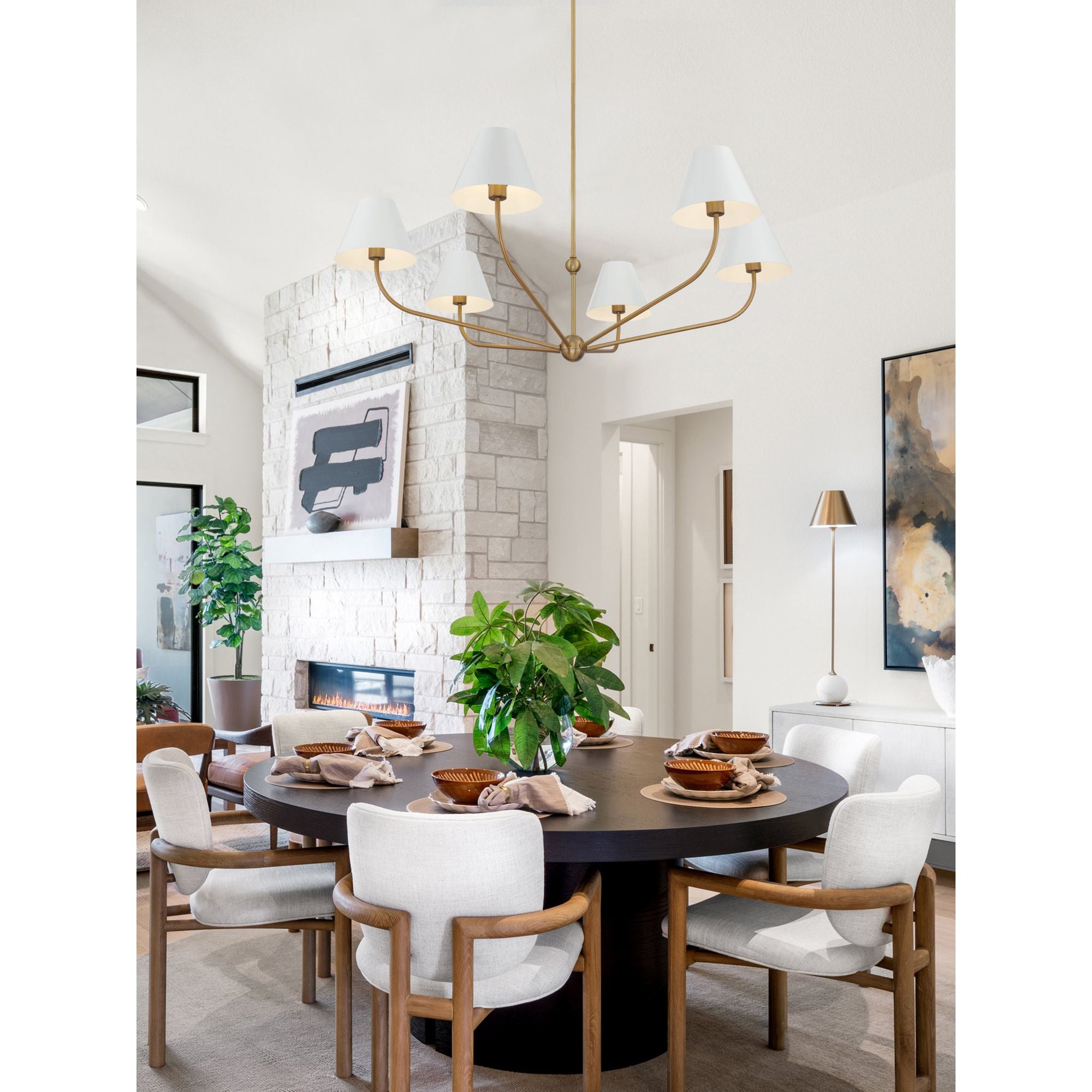 Xavier 6 Light Vibrant Gold + White Chandelier Steel Shade 48"W x 16.5"H x 48"D