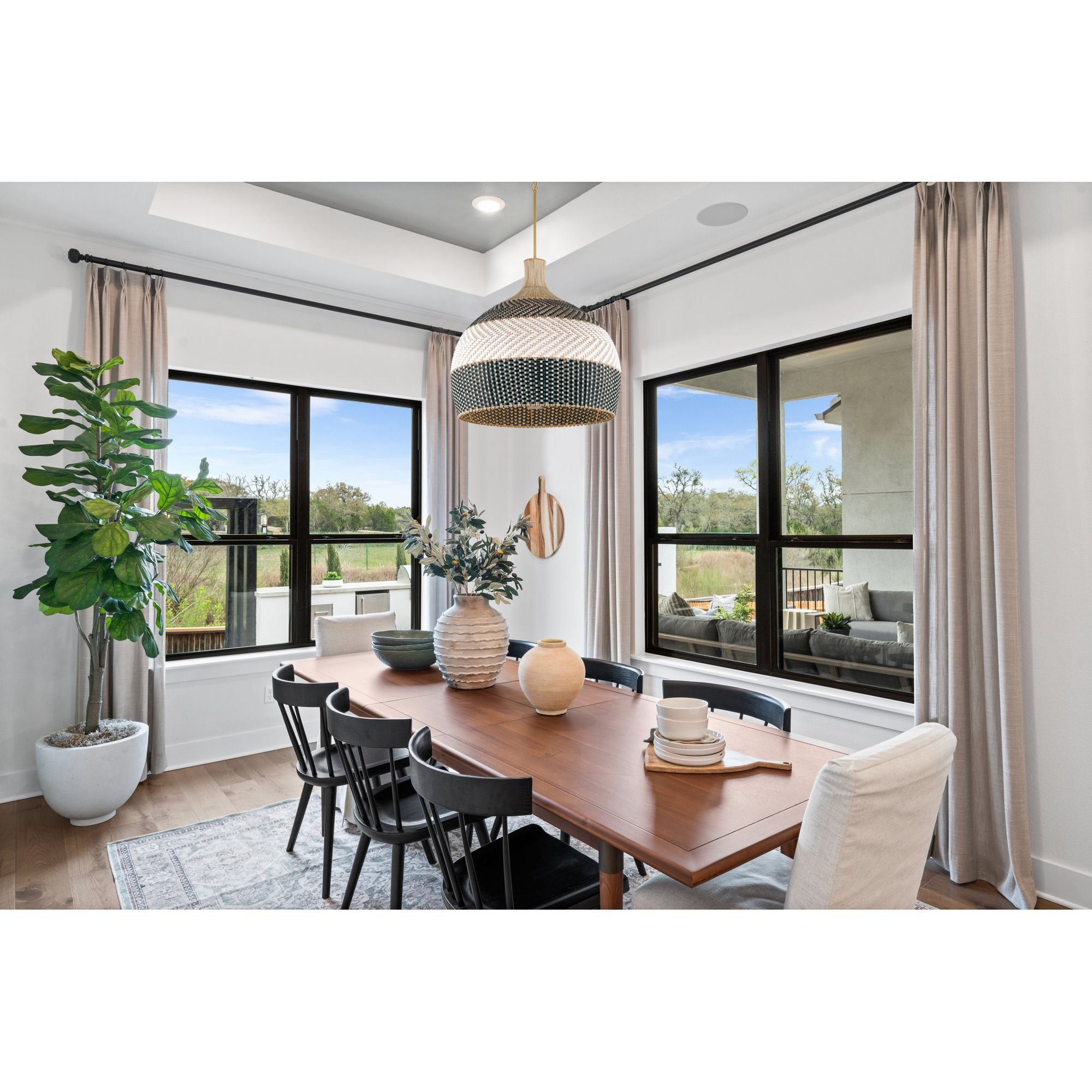 Zanzibar 6 Light Soft Gold + Matte Black Pendant 26"W x 25.25"H x 26"D