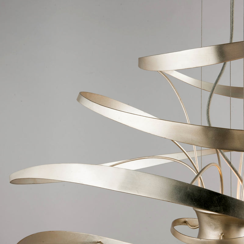 Calligraphy 2 Light Chandelier in Silver Leaf Polished Stainless