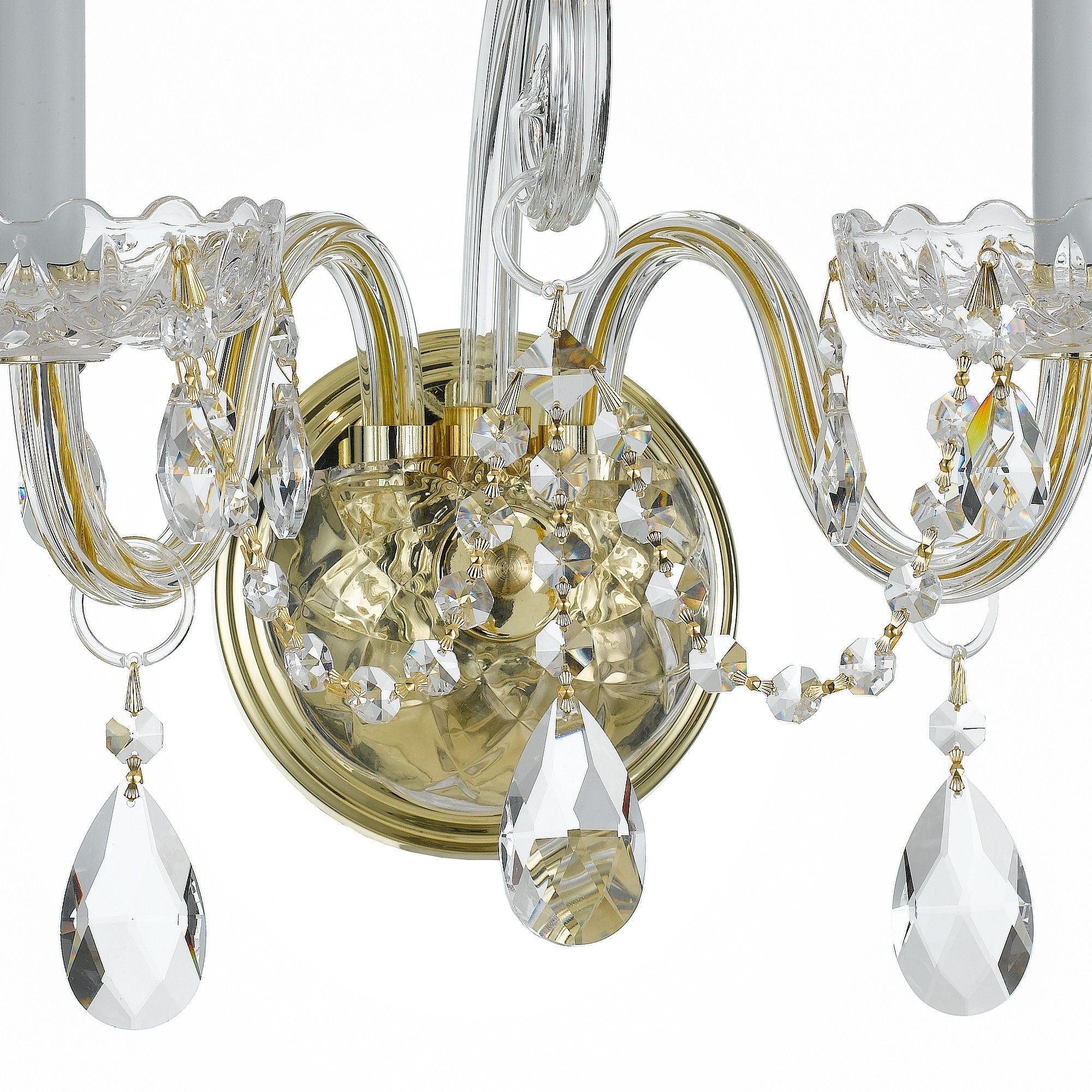 Traditional Crystal 2 Light Hand Cut Crystal Polished Brass Sconce