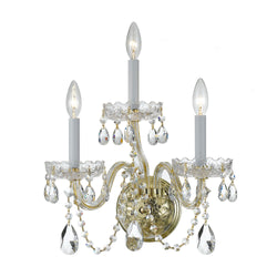 Traditional Crystal 3 Light Hand Cut Crystal Polished Brass Sconce
