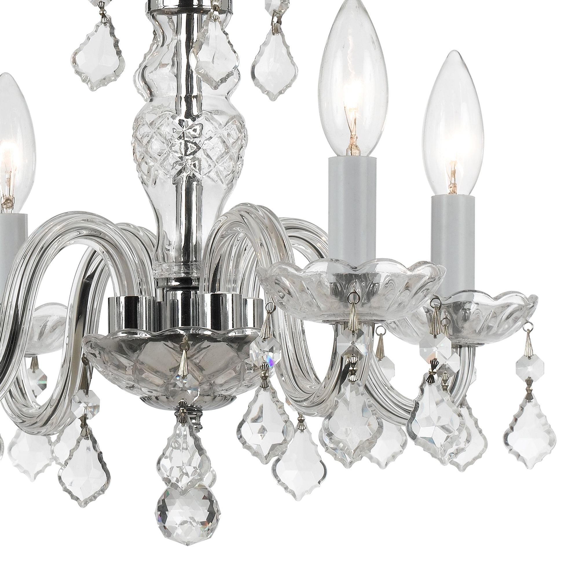 Traditional Crystal 4 Light Hand Cut Crystal Polished Chrome Mini Chandelier Hand Cut Crystal 15"W x 12"H x 15"D