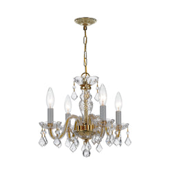 Traditional Crystal 4 Light Hand Cut Crystal Polished Brass Mini Chandelier