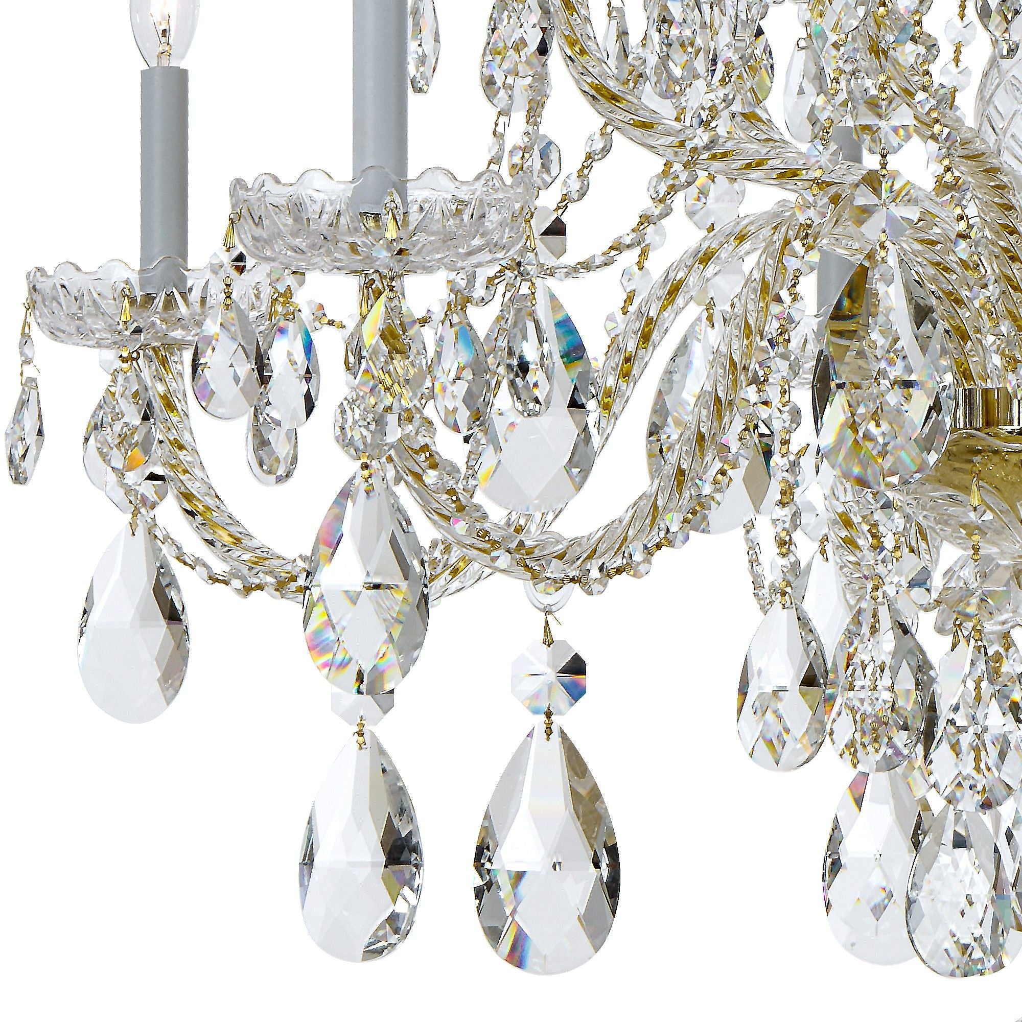 Traditional Crystal 12 Light Hand Cut Crystal Polished Brass Chandelier