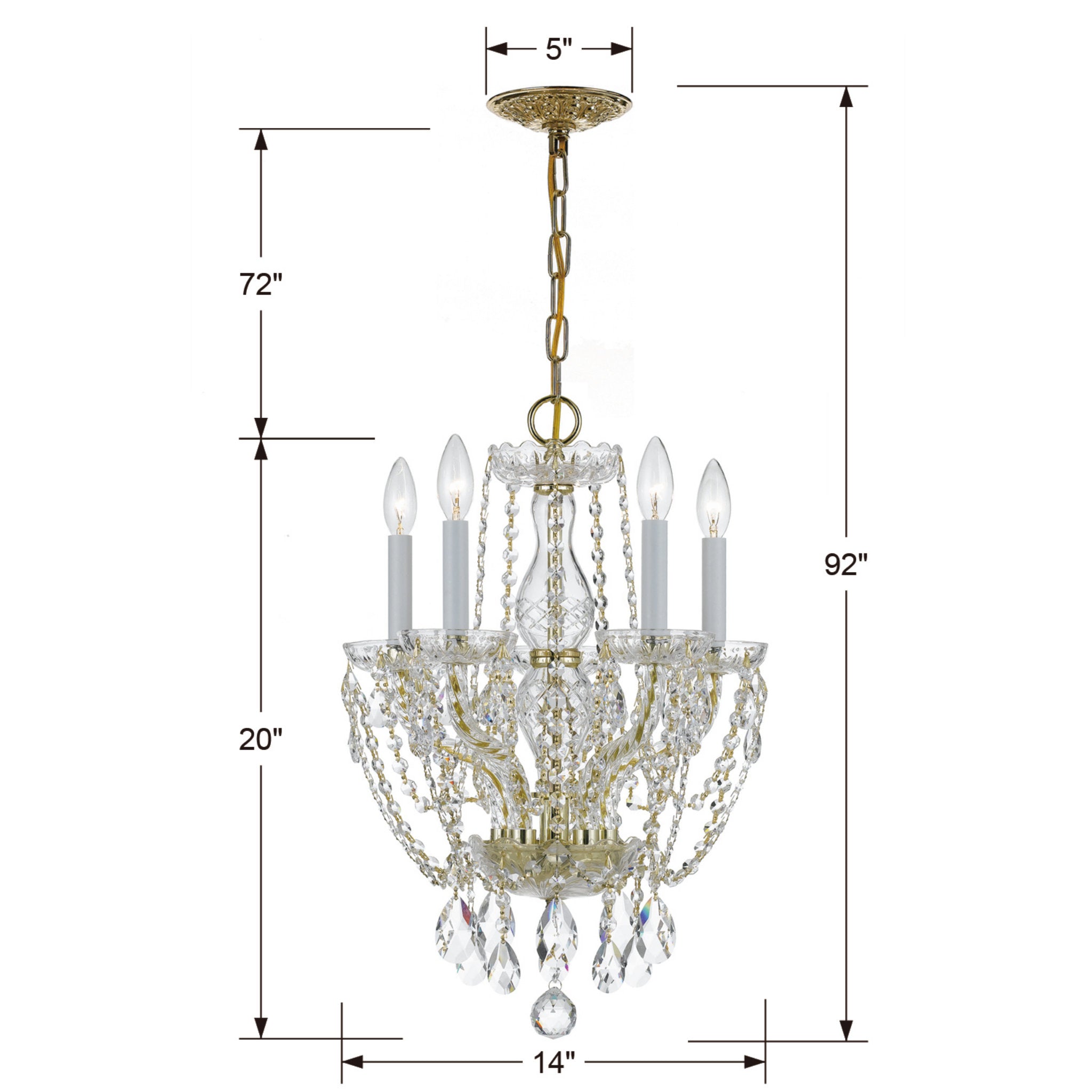Traditional Crystal 14'' Hand Cut Crystal Polished Brass Chandelier Gold 14"W x 20"H x 14"D