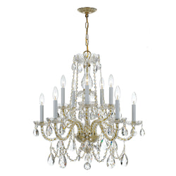 Traditional Crystal 10 Light Hand Cut Crystal Polished Brass Chandelier