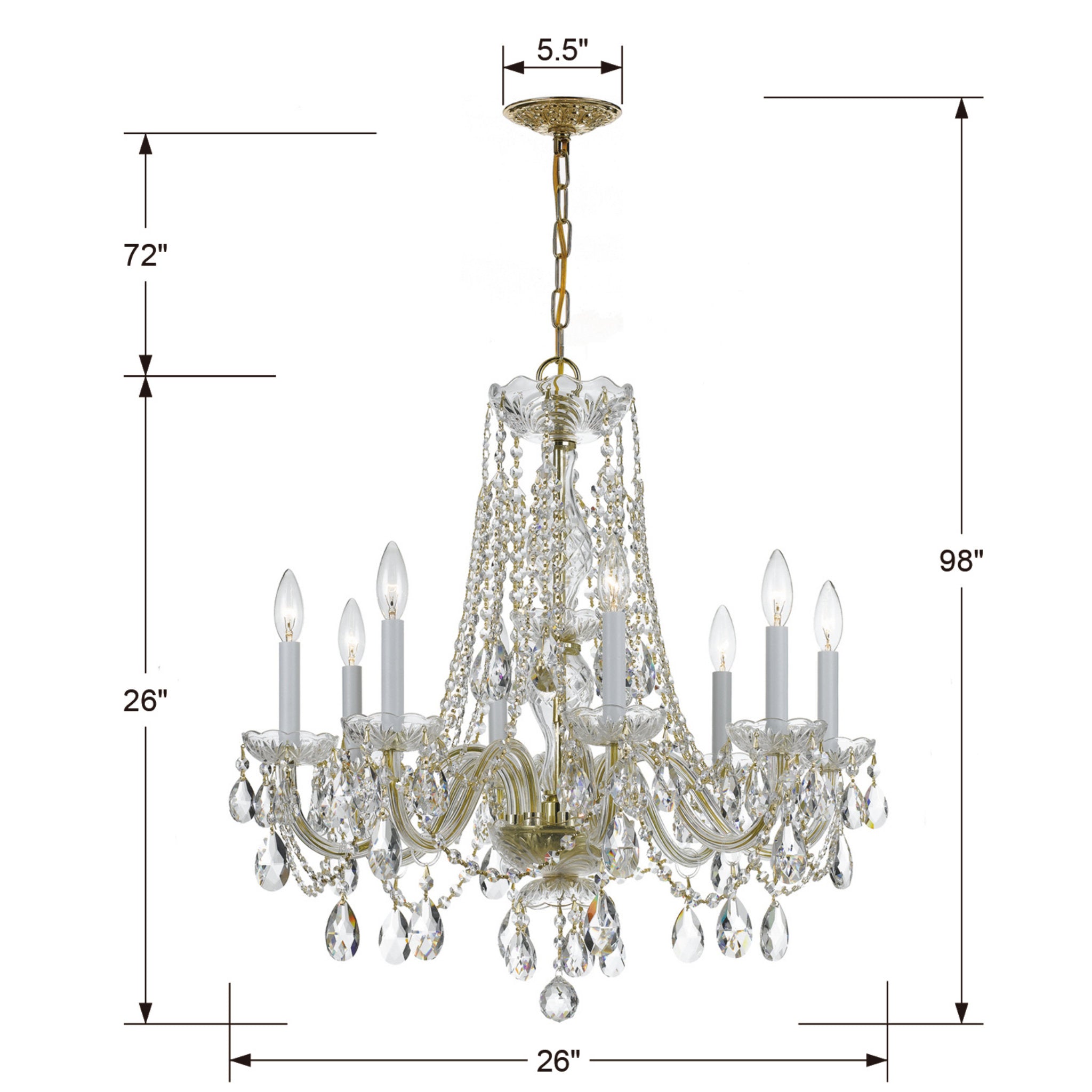 Traditional Crystal 26'' Swarovski Spectra Crystal Polished Brass Chandelier Gold 26"W x 26"H x 26"D