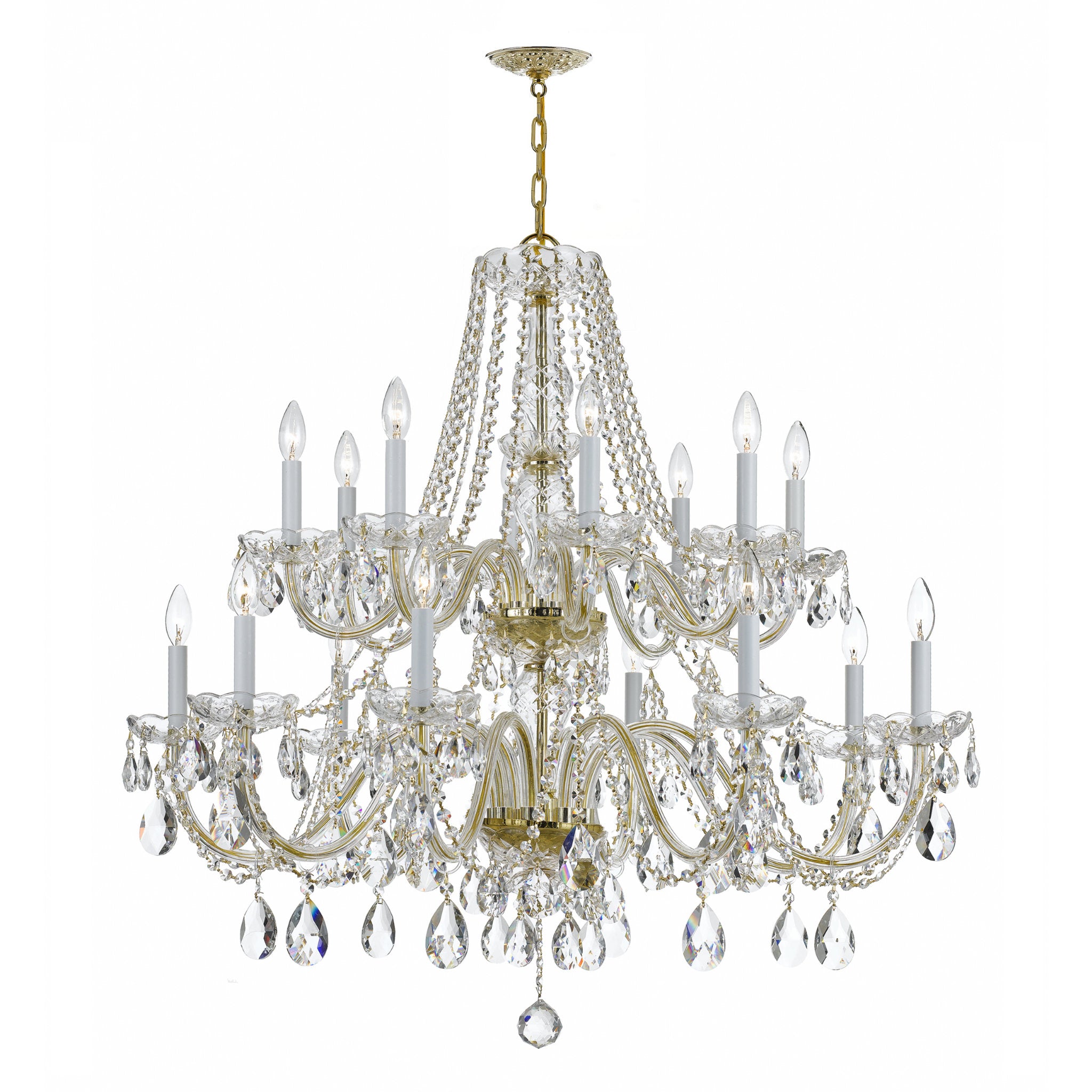 Traditional Crystal 37'' Swarovski Strass Crystal Polished Brass Chandelier Gold 37"W x 34"H x 37"D