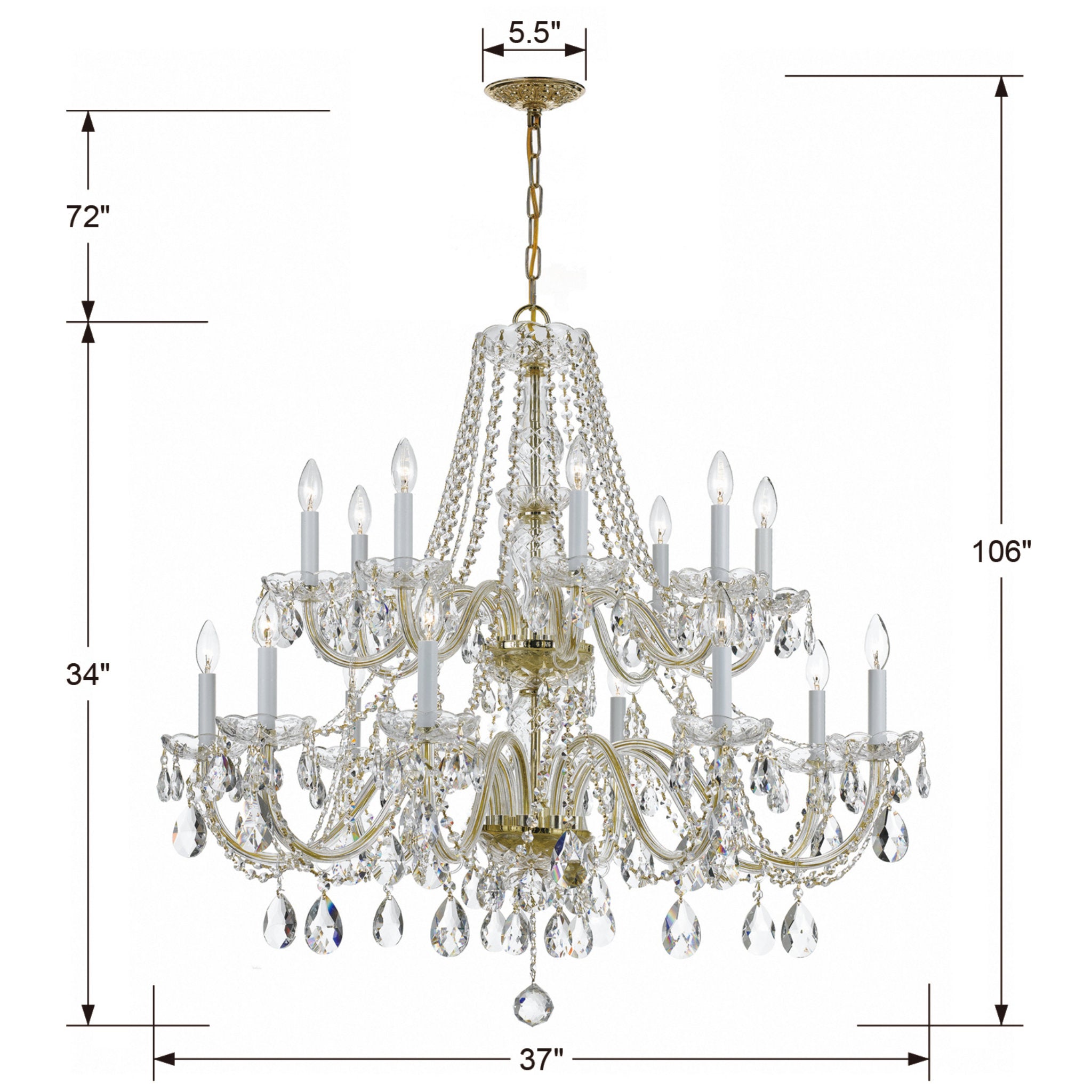 Traditional Crystal 37'' Swarovski Strass Crystal Polished Brass Chandelier Gold 37"W x 34"H x 37"D