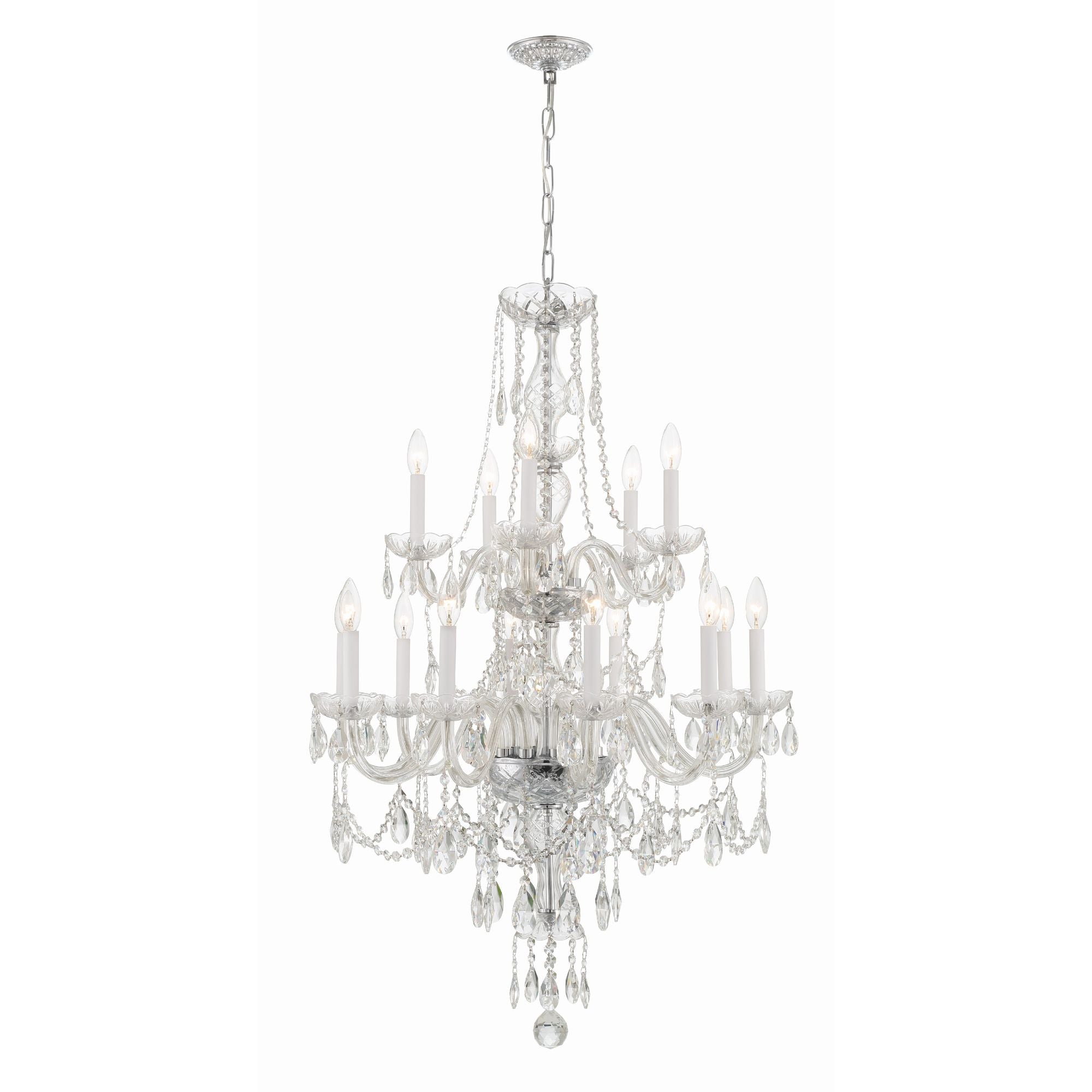 Traditional Crystal 15 Light Hand Cut Crystal Polished Chrome Chandelier Hand Cut Crystal 32"W x 43.75"H x 32"D