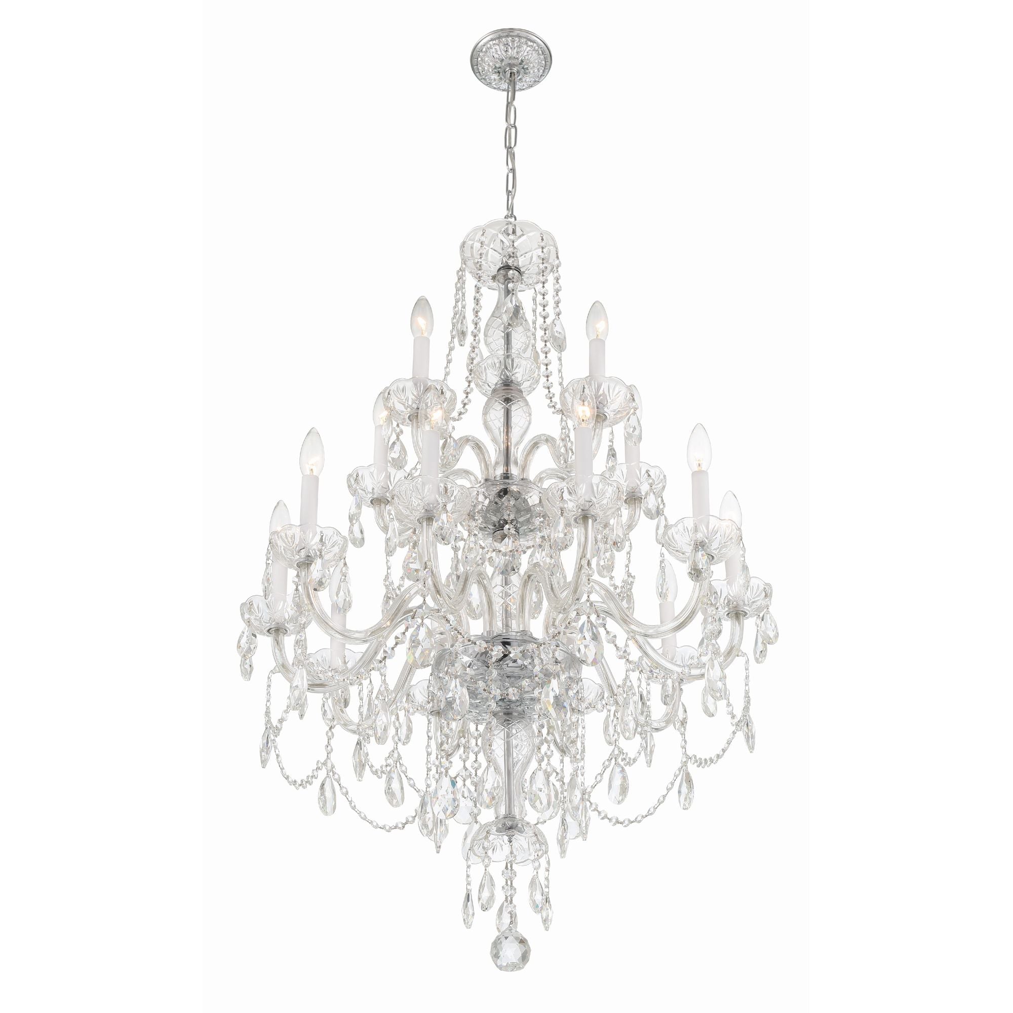 Traditional Crystal 15 Light Hand Cut Crystal Polished Chrome Chandelier Hand Cut Crystal 32"W x 43.75"H x 32"D