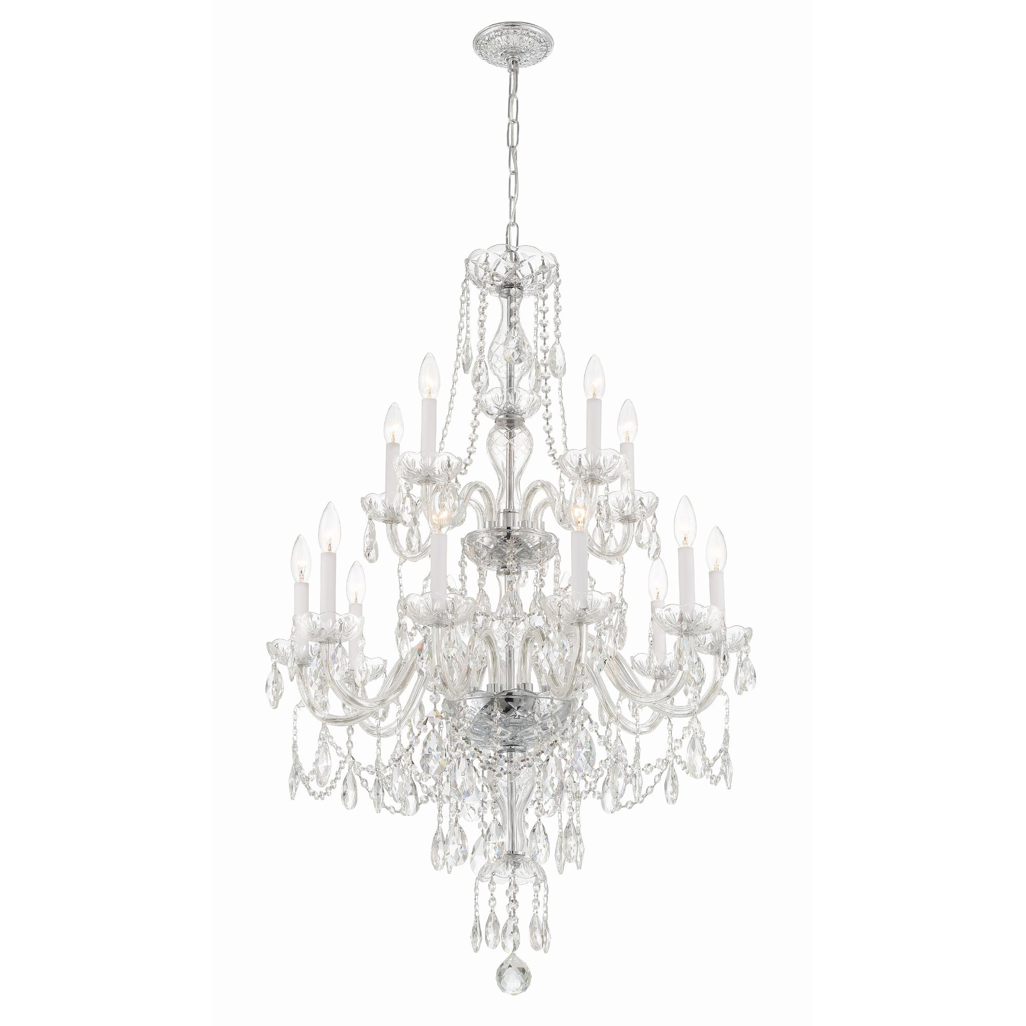 Traditional Crystal 15 Light Hand Cut Crystal Polished Chrome Chandelier Hand Cut Crystal 32"W x 43.75"H x 32"D