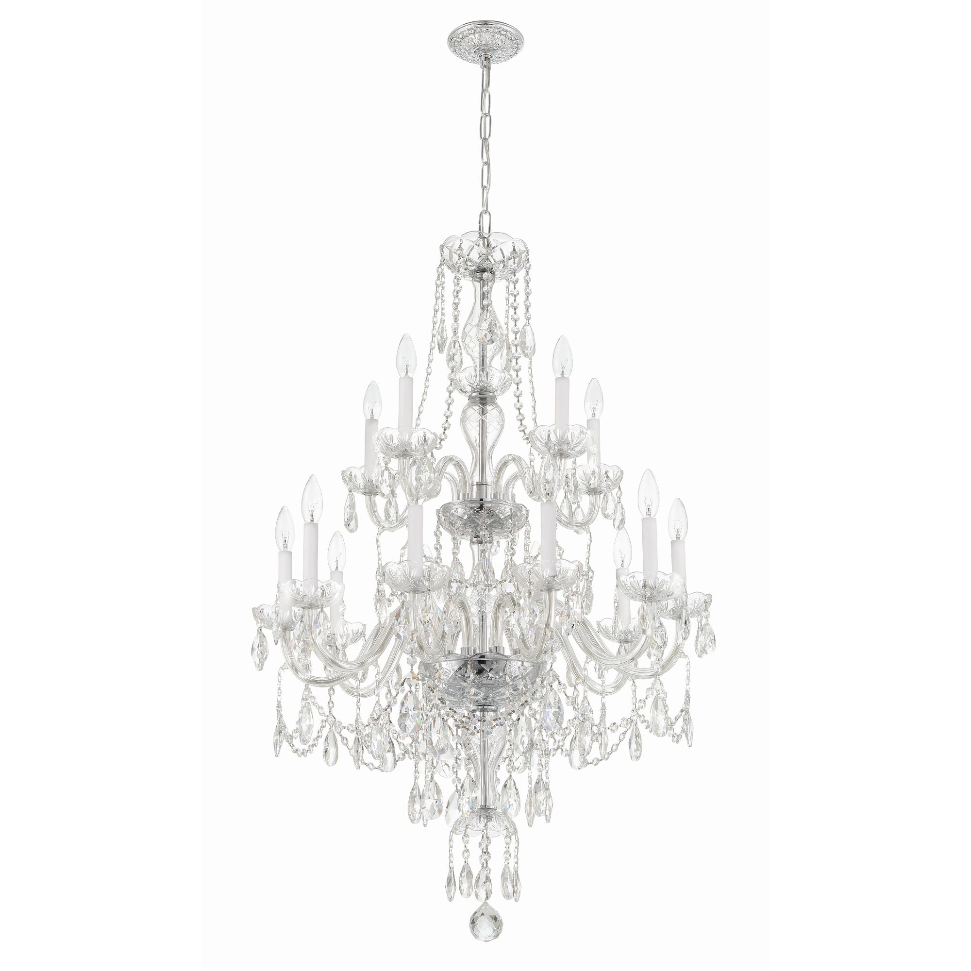 Traditional Crystal 15 Light Hand Cut Crystal Polished Chrome Chandelier Hand Cut Crystal 32"W x 43.75"H x 32"D