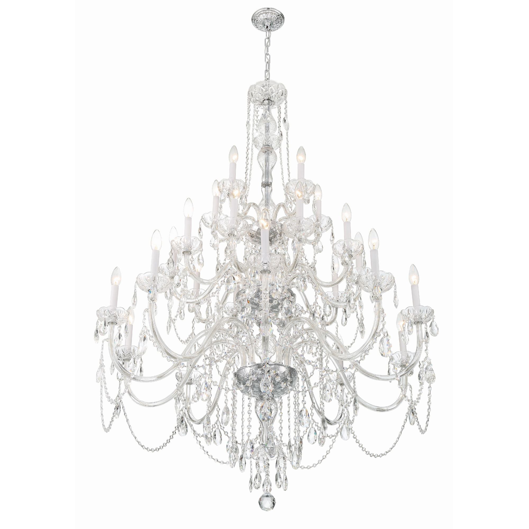 Traditional Crystal 25 Light Hand Cut Crystal Polished Chrome Chandelier Hand Cut Crystal 45"W x 61"H x 45"D