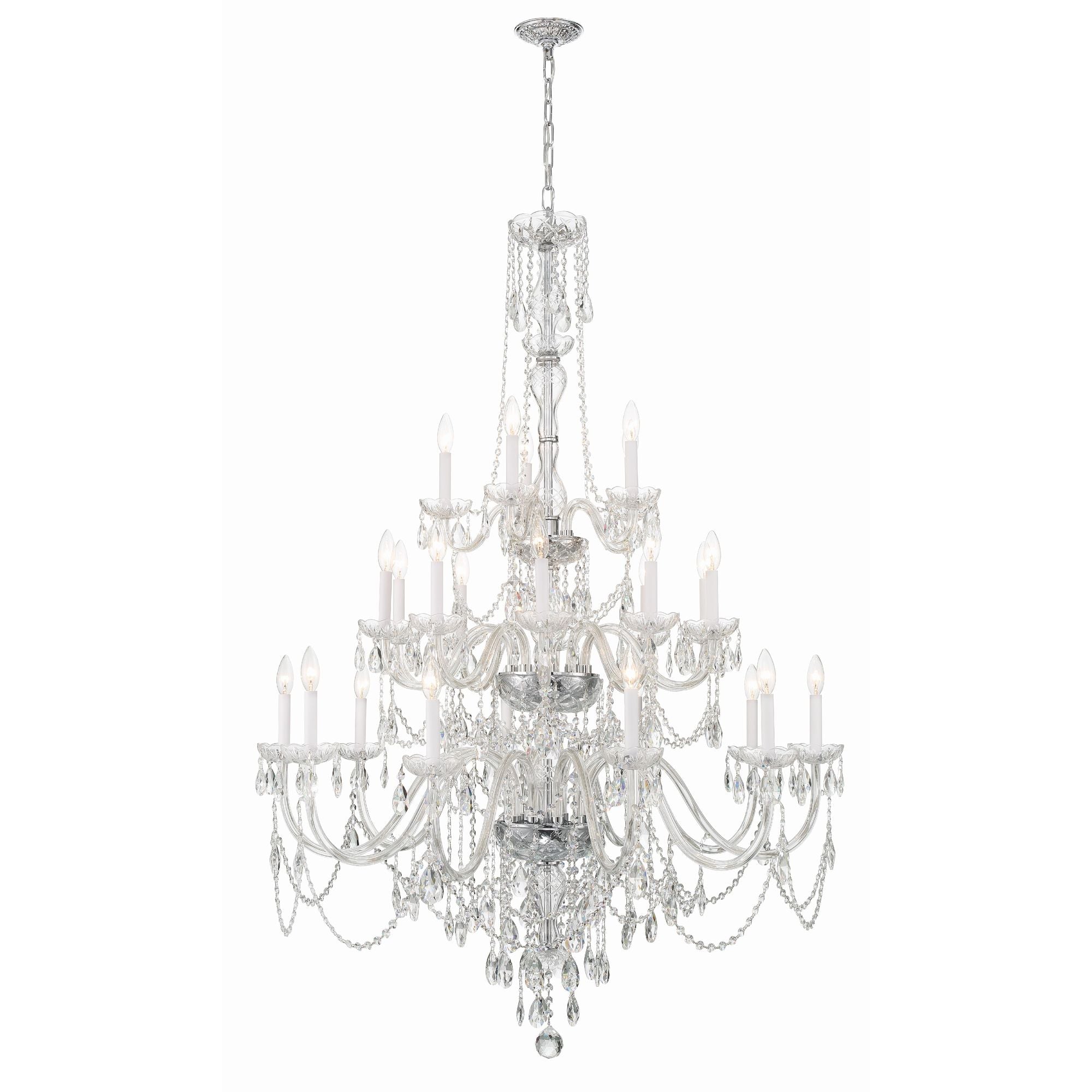 Traditional Crystal 25 Light Hand Cut Crystal Polished Chrome Chandelier Hand Cut Crystal 45"W x 61"H x 45"D
