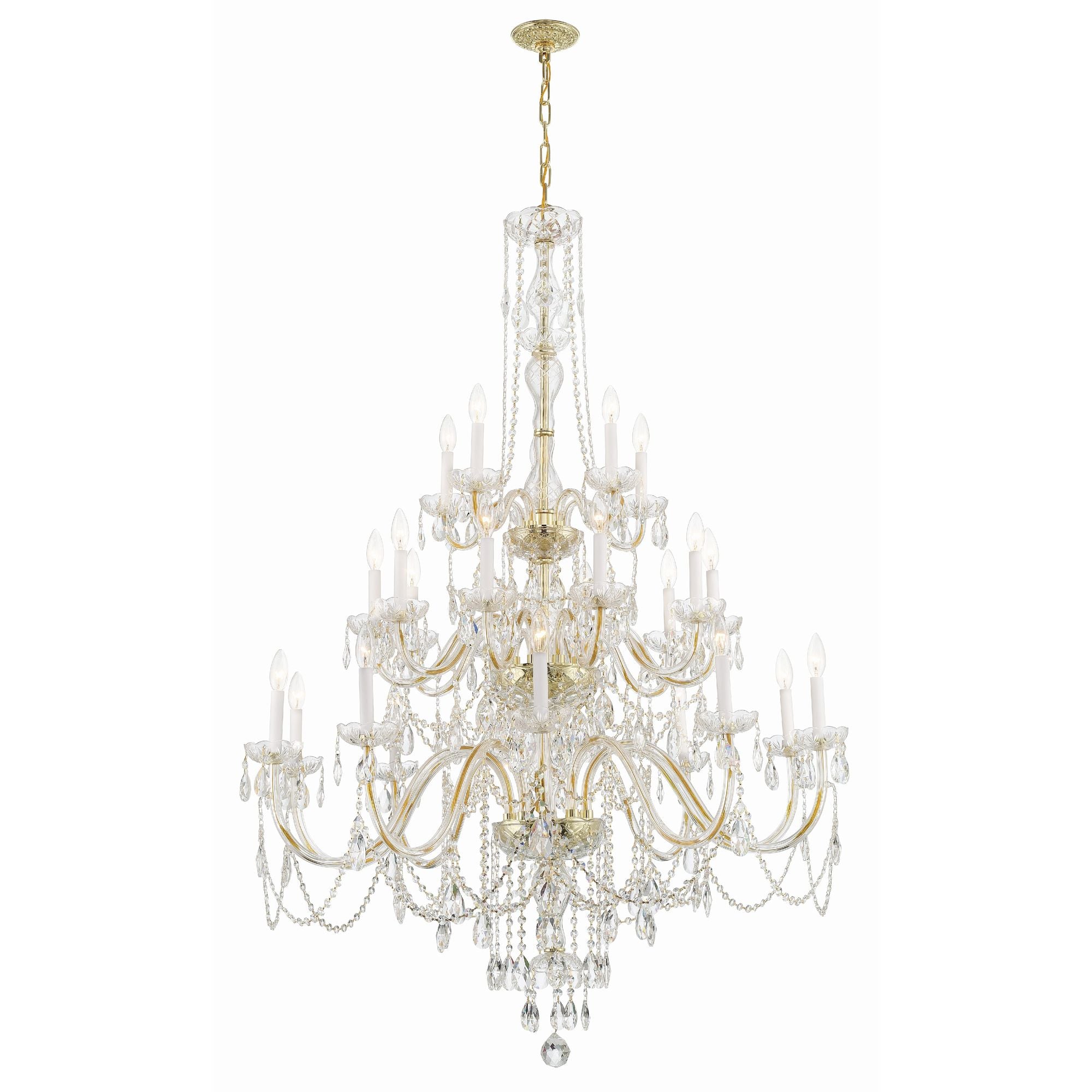 Traditional Crystal 25 Light Polished Brass Chandelier