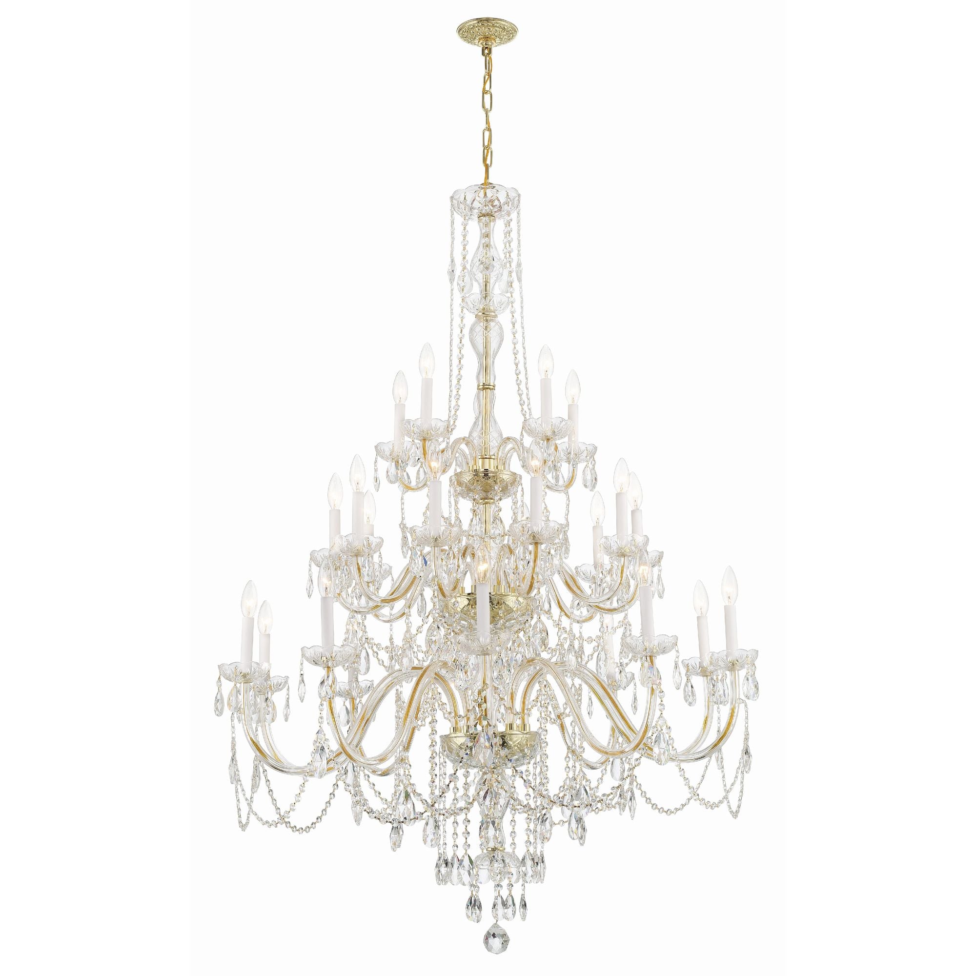 Traditional Crystal 25 Light Hand Cut Crystal Polished Brass Chandelier Hand Cut Crystal 45"W x 61"H x 45"D