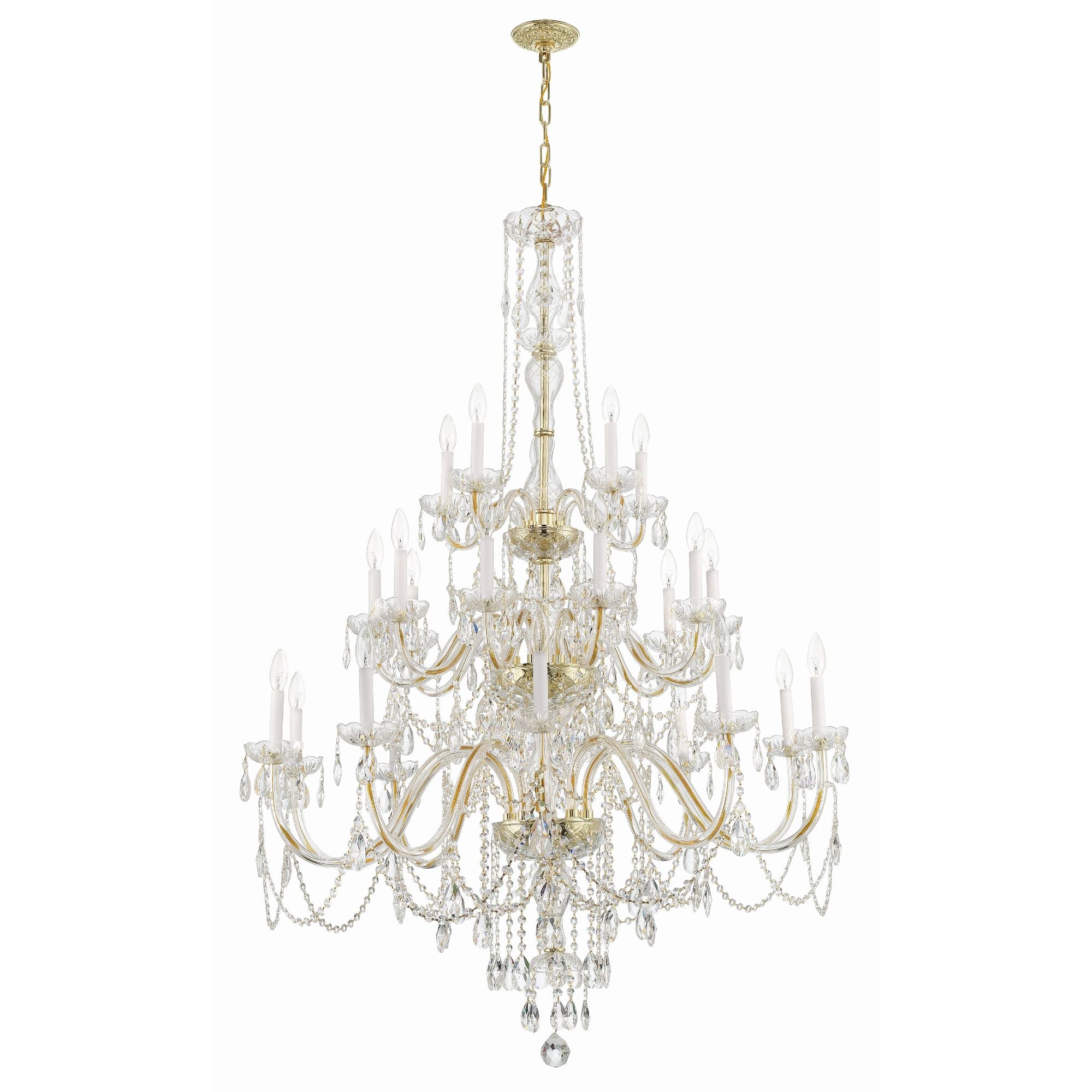 Traditional Crystal 25 Light Hand Cut Crystal Polished Brass Chandelier Hand Cut Crystal 45"W x 61"H x 45"D