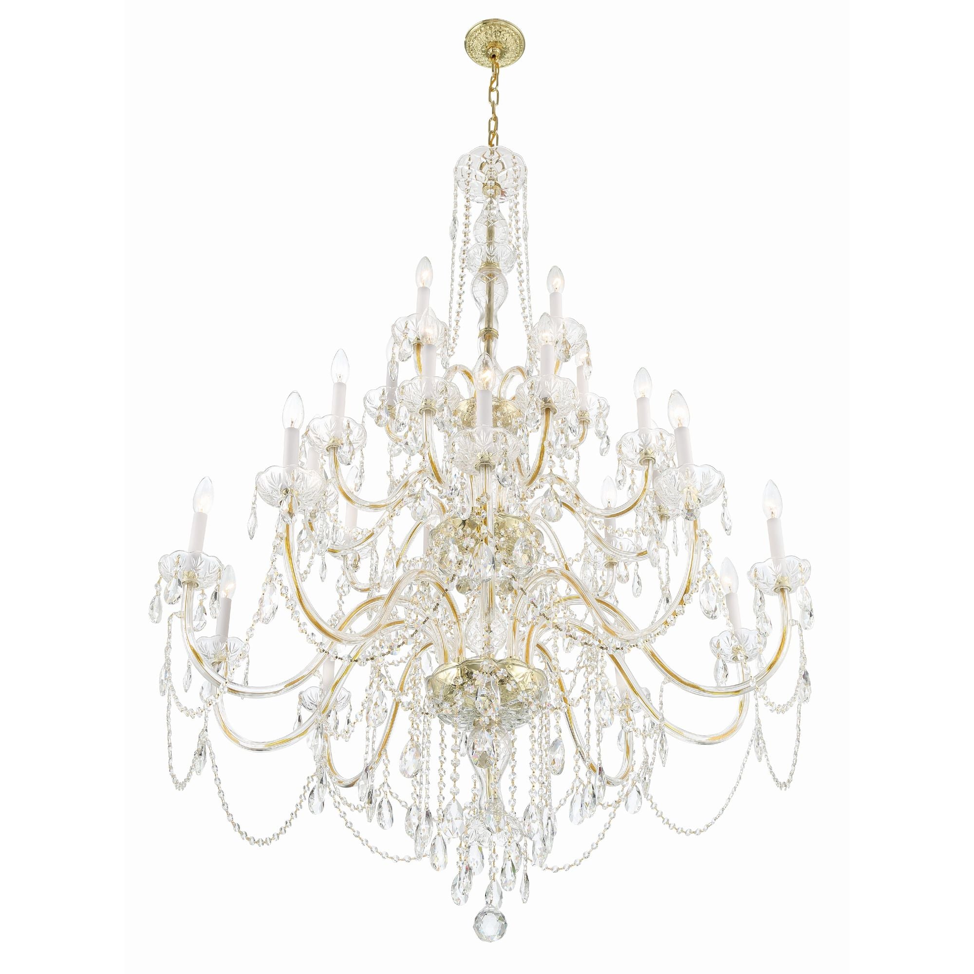 Traditional Crystal 25 Light Polished Brass Chandelier
