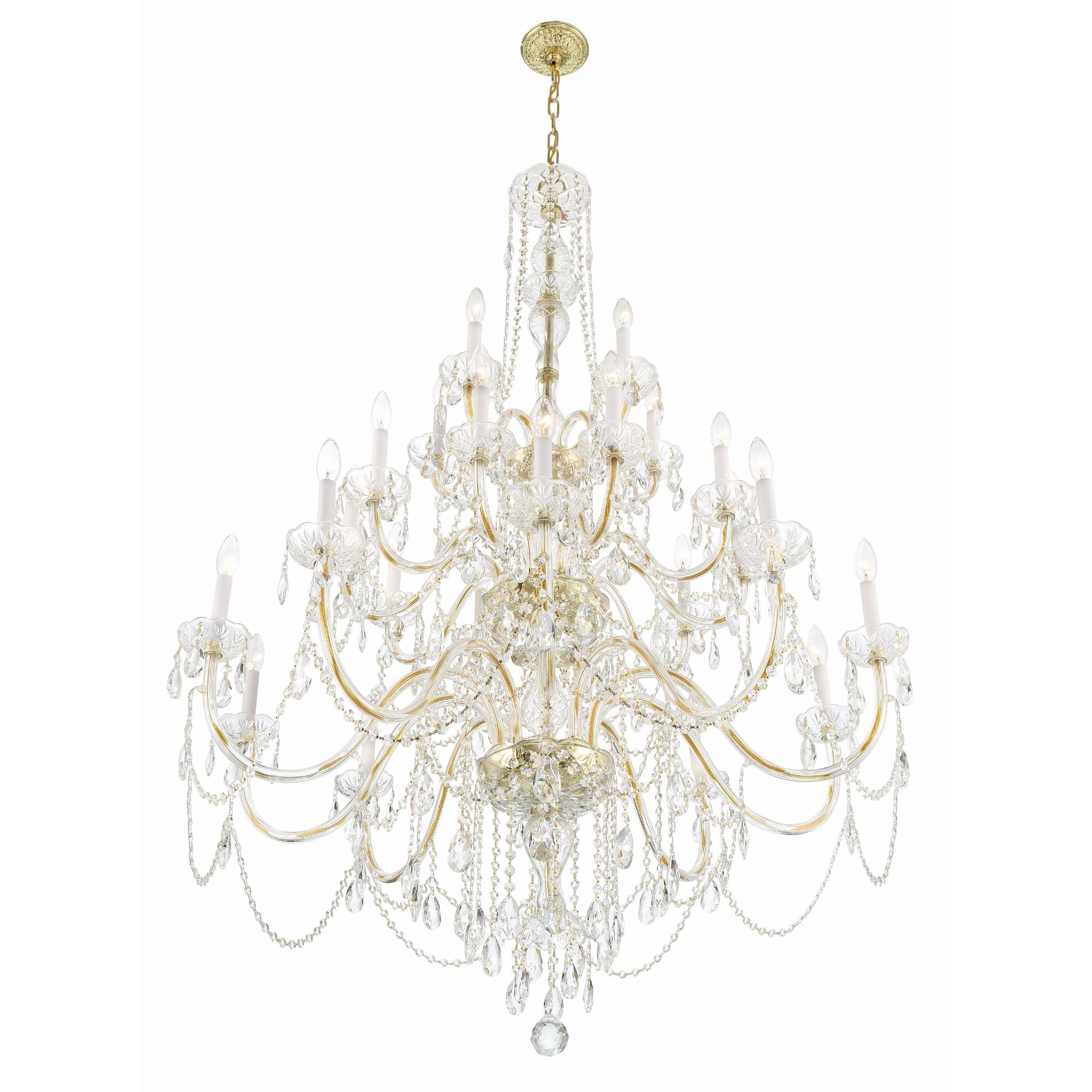 Traditional Crystal 25 Light Hand Cut Crystal Polished Brass Chandelier Hand Cut Crystal 45"W x 61"H x 45"D