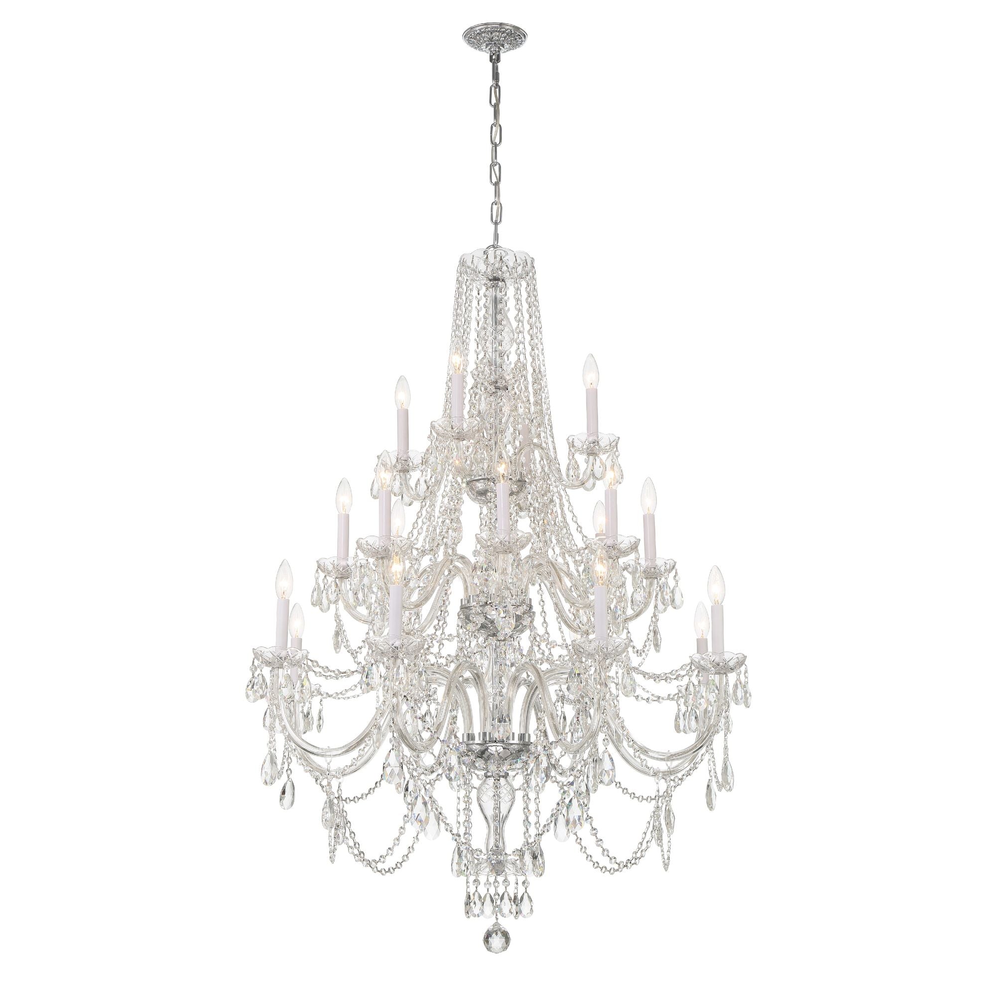 Traditional Crystal 20 Light Hand Cut Crystal Polished Chrome Chandelier Hand Cut Crystal 38"W x 52.5"H x 38"D