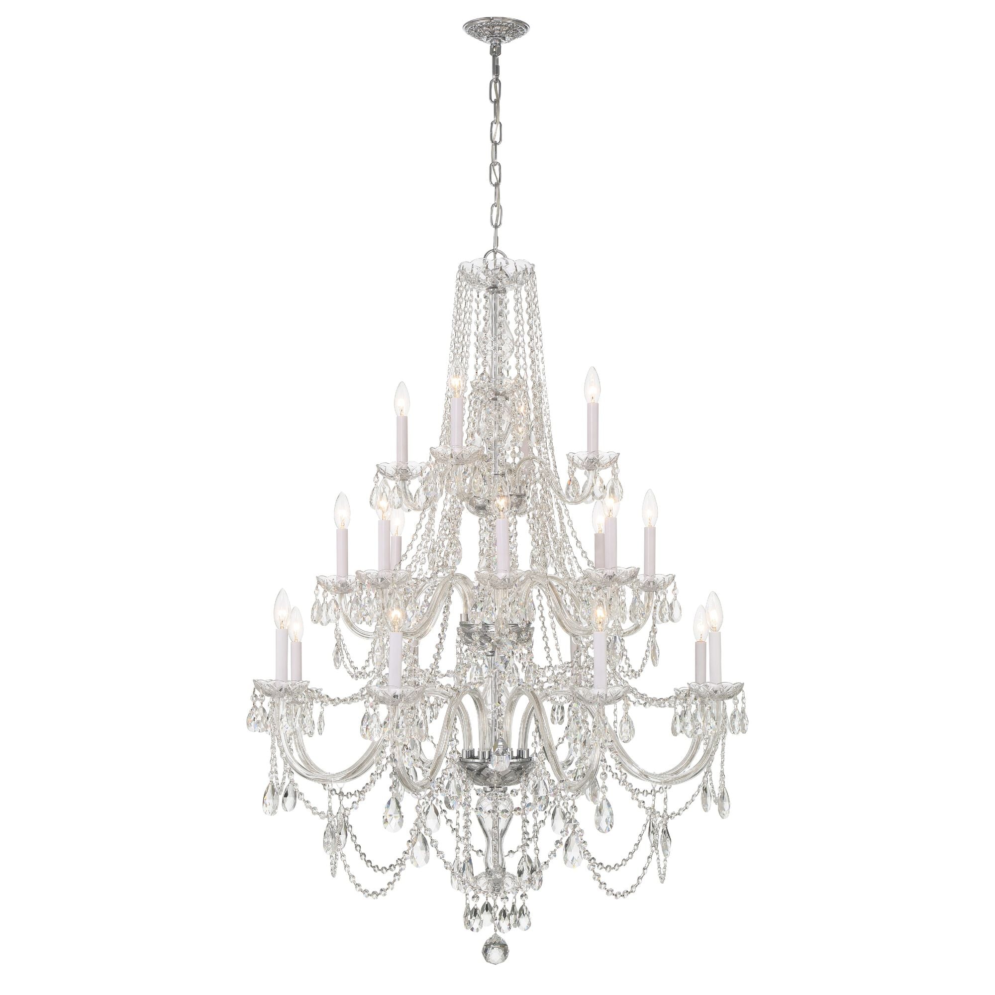 Traditional Crystal 20 Light Hand Cut Crystal Polished Chrome Chandelier Hand Cut Crystal 38"W x 52.5"H x 38"D