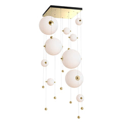 Abacus 10-Light Square LED Pendant in Modern Brass w/ Opal Glass (GG)