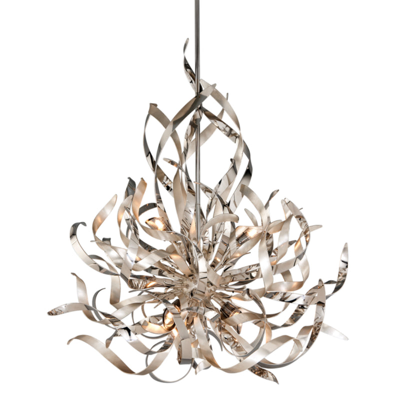 Graffiti 6 Light Chandelier in Silver Leaf Polished Stainless