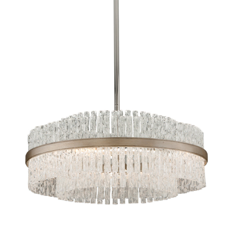 Chime 8 Light Chandelier in Silver Leaf Polished Stainless