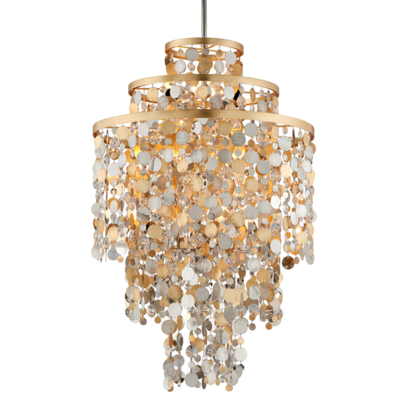 Ambrosia 11 Light Chandelier in Gold Silver Leaf & Stainless