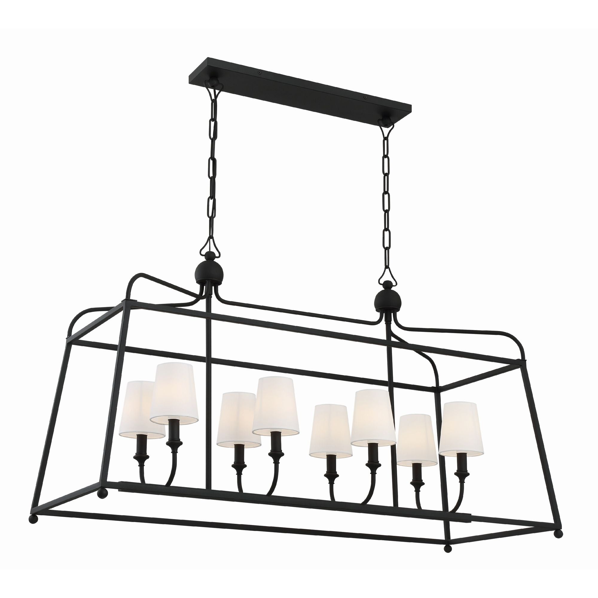 Libby Langdon Sylvan 8 Light Black Forged Linear Chandelier Silk Shade 42"W x 25"H x 18"D