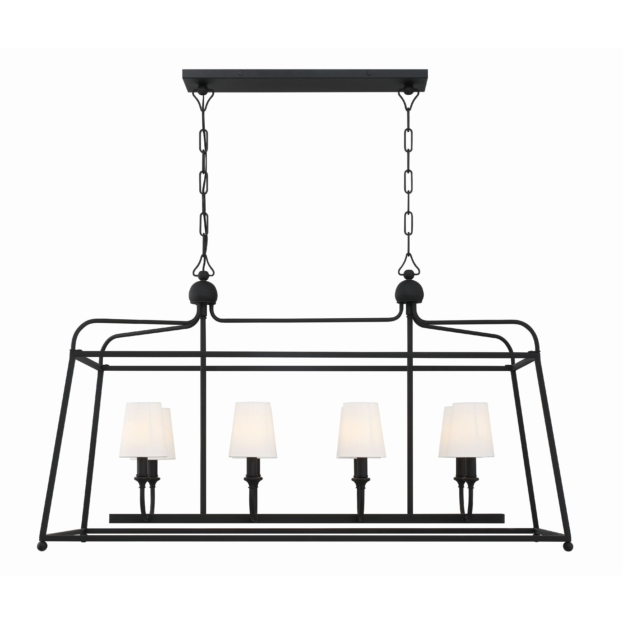 Libby Langdon Sylvan 8 Light Black Forged Linear Chandelier Silk Shade 42"W x 25"H x 18"D