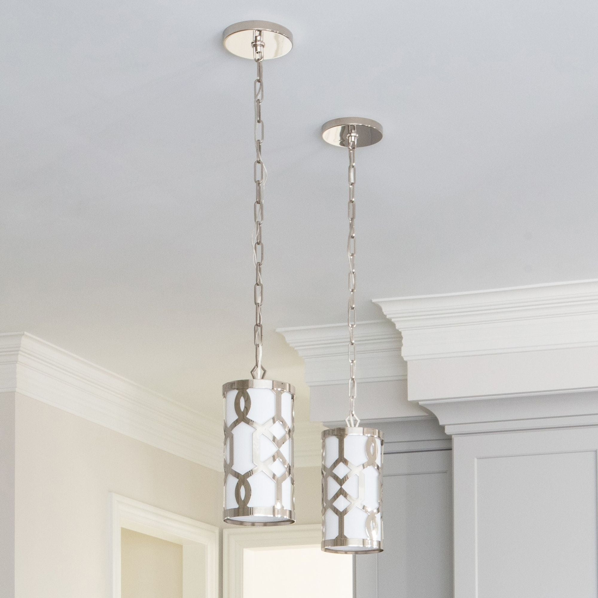 Libby Langdon Jennings 1 Light Polished Nickel Mini Pendant Silk Shade 6"W x 12"H x 6"D
