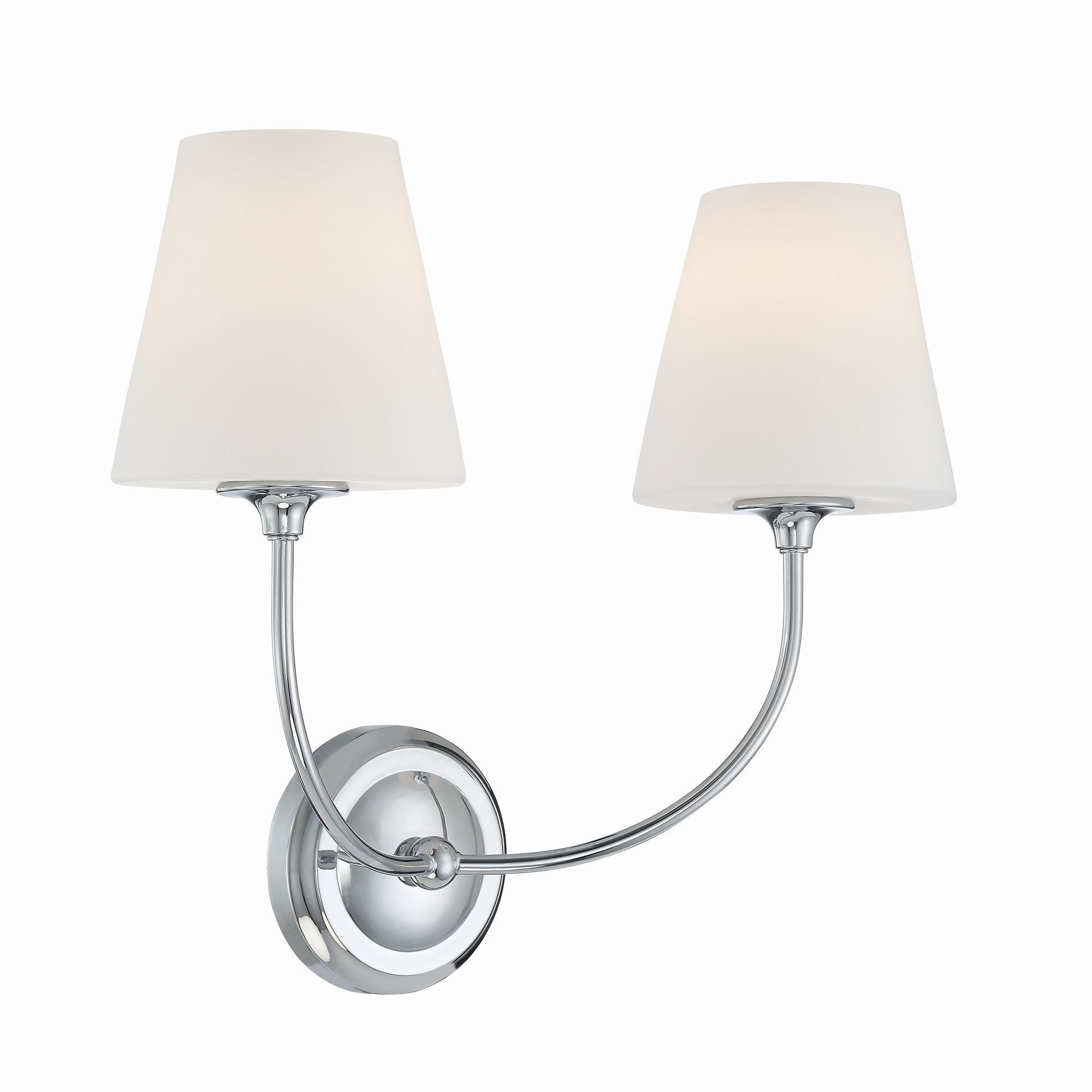 Libby Langdon Sylvan 2 Light Polished Chrome Sconce Glass Shade 17"W x 14.75"H x 8.25"D