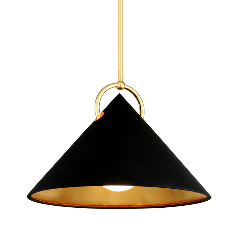Charm 1 Light Pendant in Black And Gold Leaf