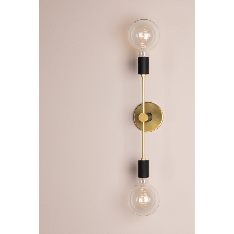 Astrid 2 Light Wall Sconce in Polished Nickel/Black
