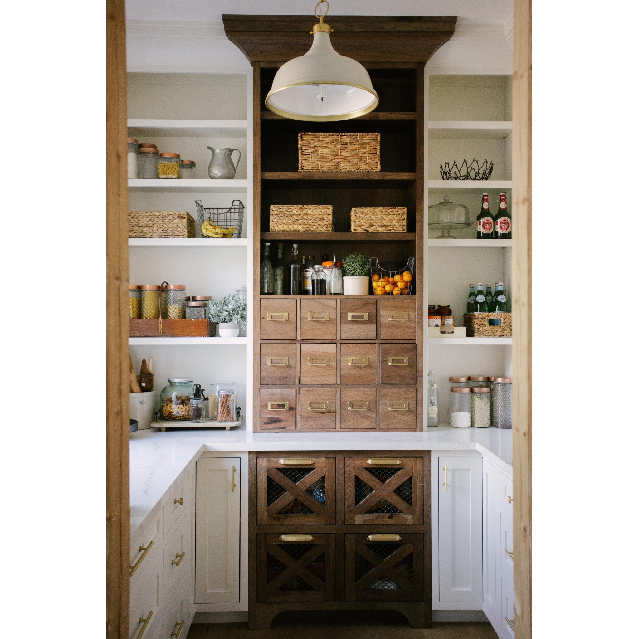 Painted No.1 3-Light Pendant in  Aged Brass/Off White by  Mark D. Sikes 18L x 18W x 16H