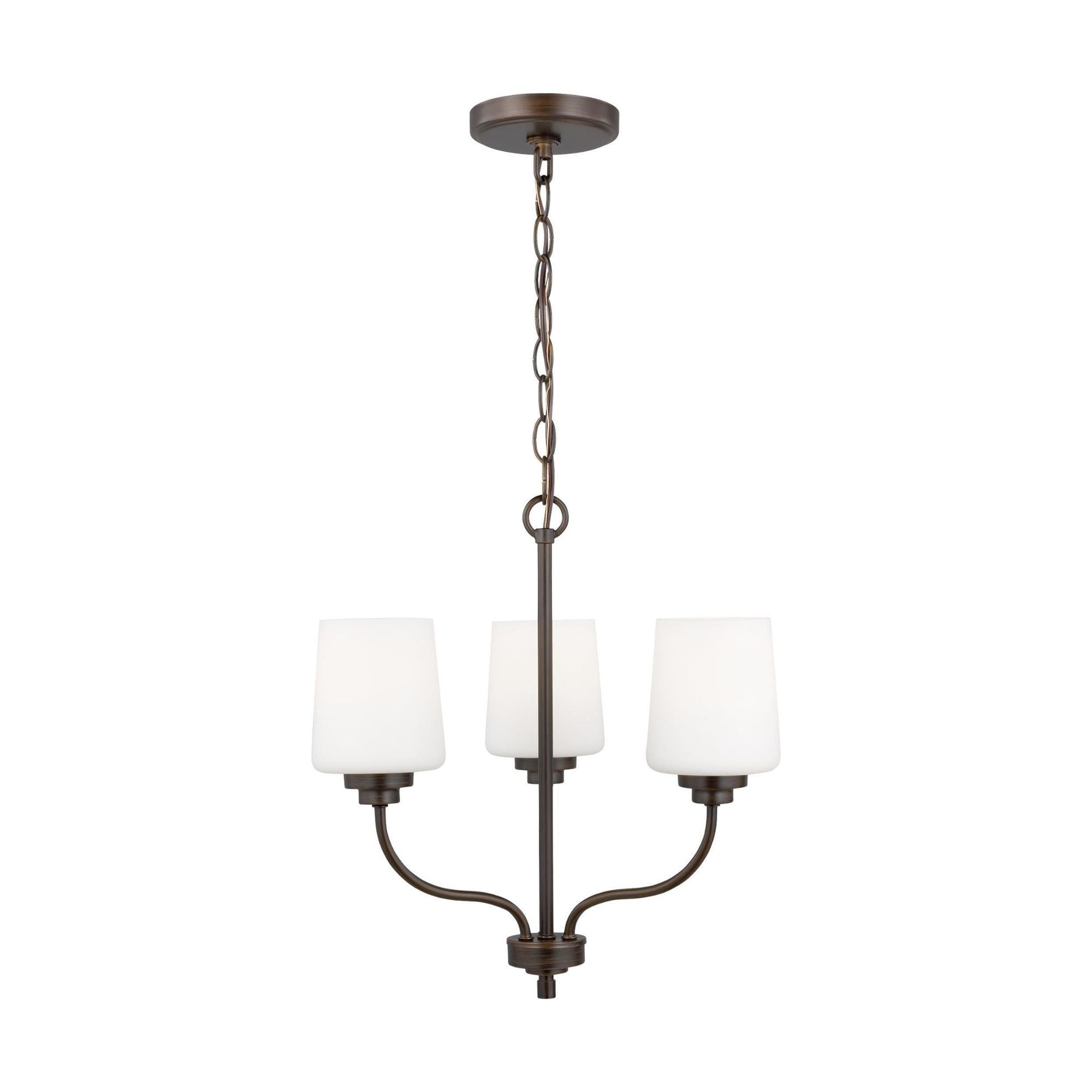 Windom Three Light Chandelier LED Traditional 18" Width 16.5" Height Steel Round Etched / White Inside Shade in Bronze
