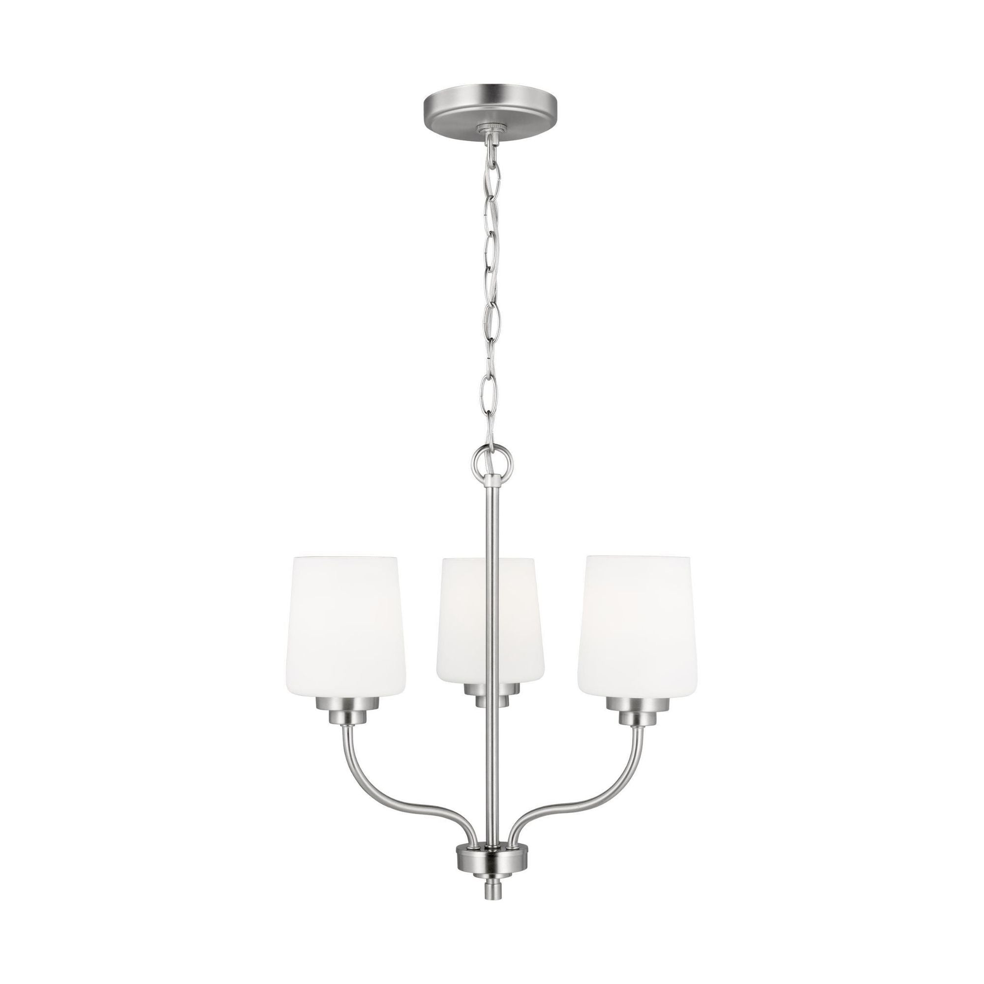 Windom Three Light Chandelier LED Traditional 18" Width 16.5" Height Steel Round Etched / White Inside Shade in Brushed Nickel