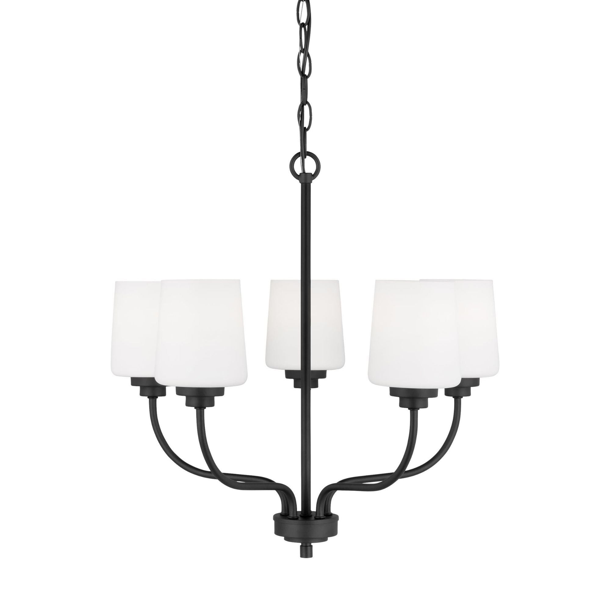 Windom Five Light Chandelier Traditional 18" Width 19.75" Height Steel Round Etched / White Inside Shade in Midnight Black